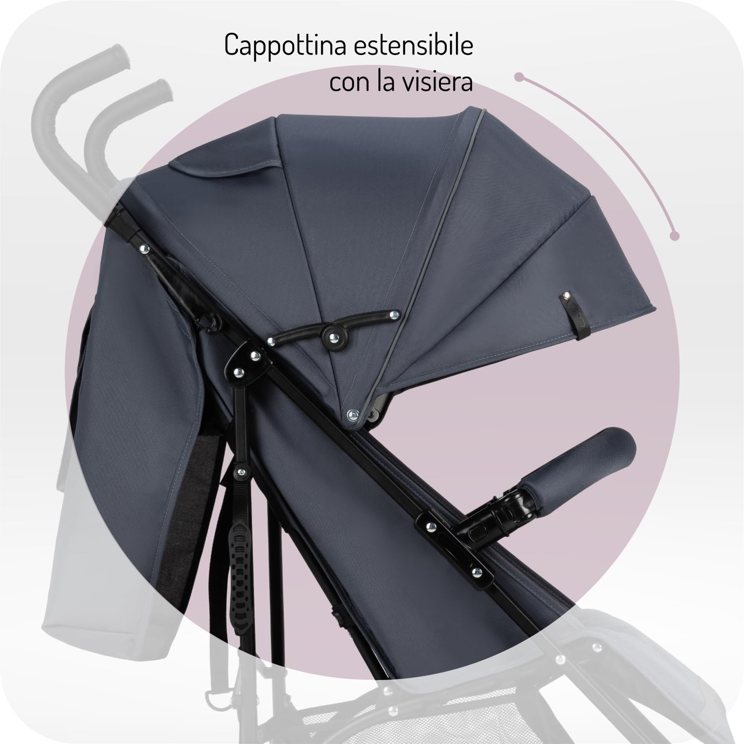 MoMi AKIRA Passeggino per bambini da 6 mesi (fino a 15 kg), cintura di sicurezza regolabile a 5 punti, borsa, cestino porta spesa, parapioggia e zanzariera.