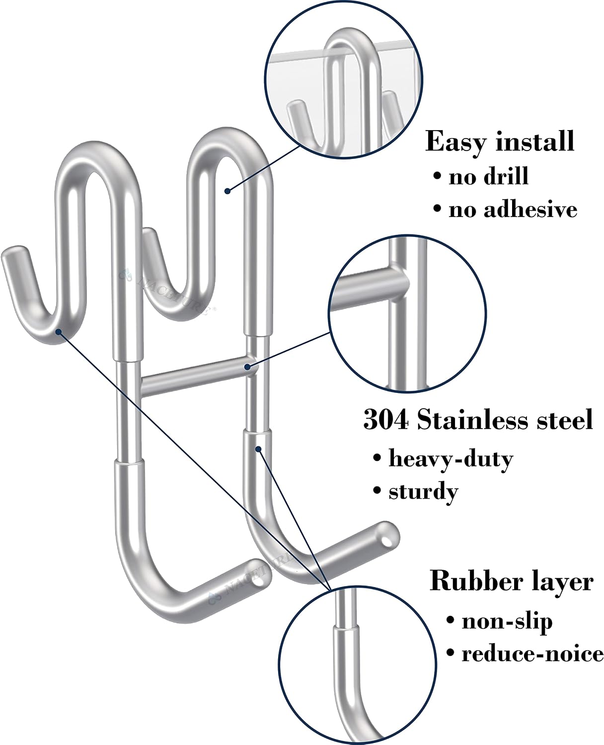 NACETURE Over Shower Door Hooks (2 Pack) Towel Hooks Towel Hanger for Bathroom No Drill Frameless Glass –Stainless Steel Bar Holder, Shower Squeegee Rack, Glass Robe Hook for Organize (Clear 2 Pack)