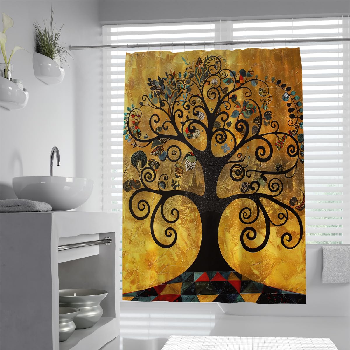 Vintage Tree of Life Shower Curtain 180x180 Luxury Abstract Boho Shower Curtains for Bathroom Waterproof Fabric Bathroom Decor Curtain with Hooks
