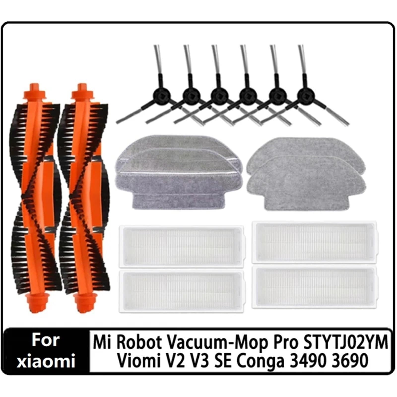 Side Brush Filter,Fit For Xiaomi, Mi Robot Vacuum-Mop Pro STYTJ02YM 2S 3C Viomi V2 V3 SE Conga 3490 3690 zestaw filtrów i szczotek do odkurzacza