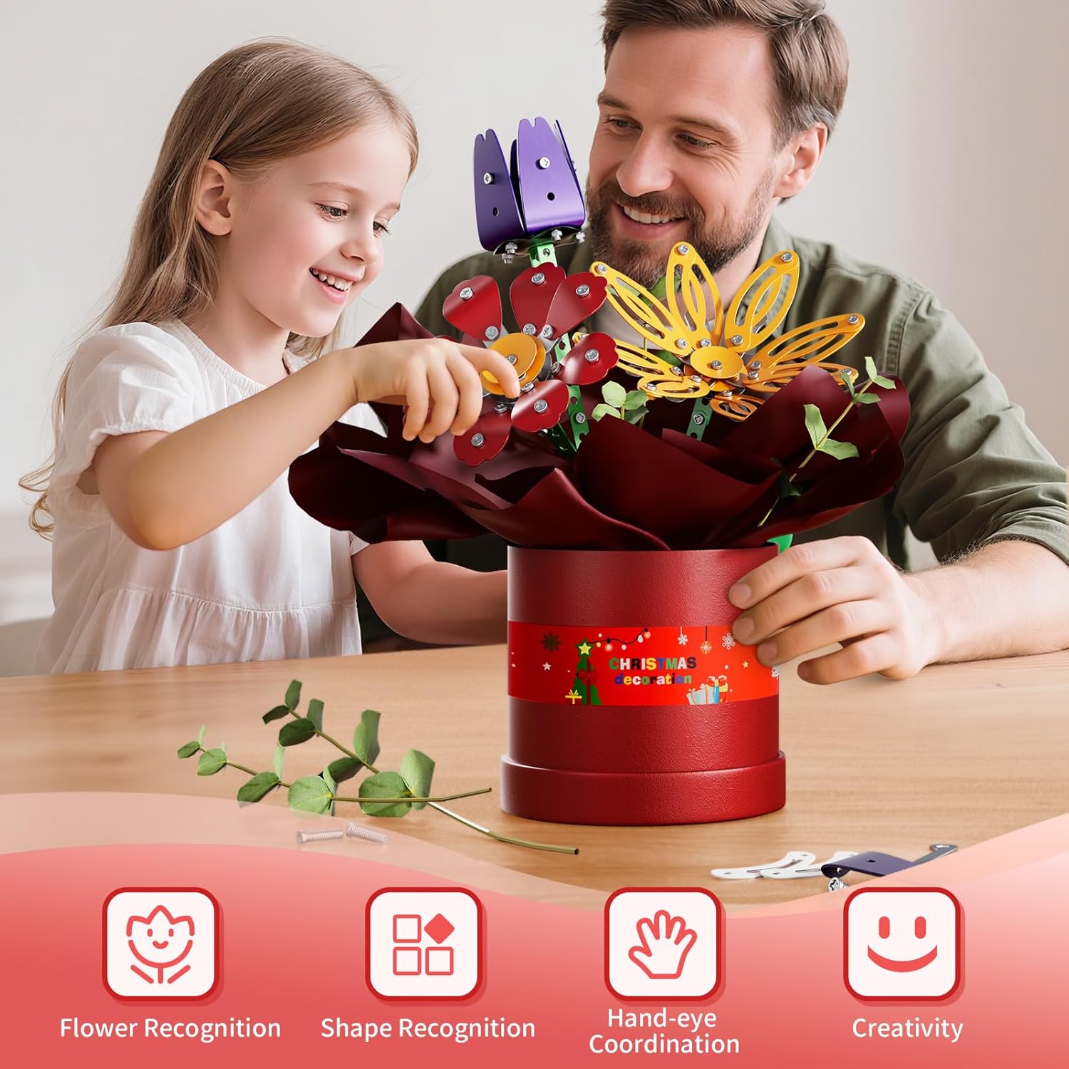 Flower Bouquet Building Kit, STEM Building Projects Toys for Boys Girls Ages 8-12, 227 Pcs DIY STEM Metal Model Assembly Build Flower Set Birthday Toys for Kids Adults 6 7 8 9 10 11 12 Years Old