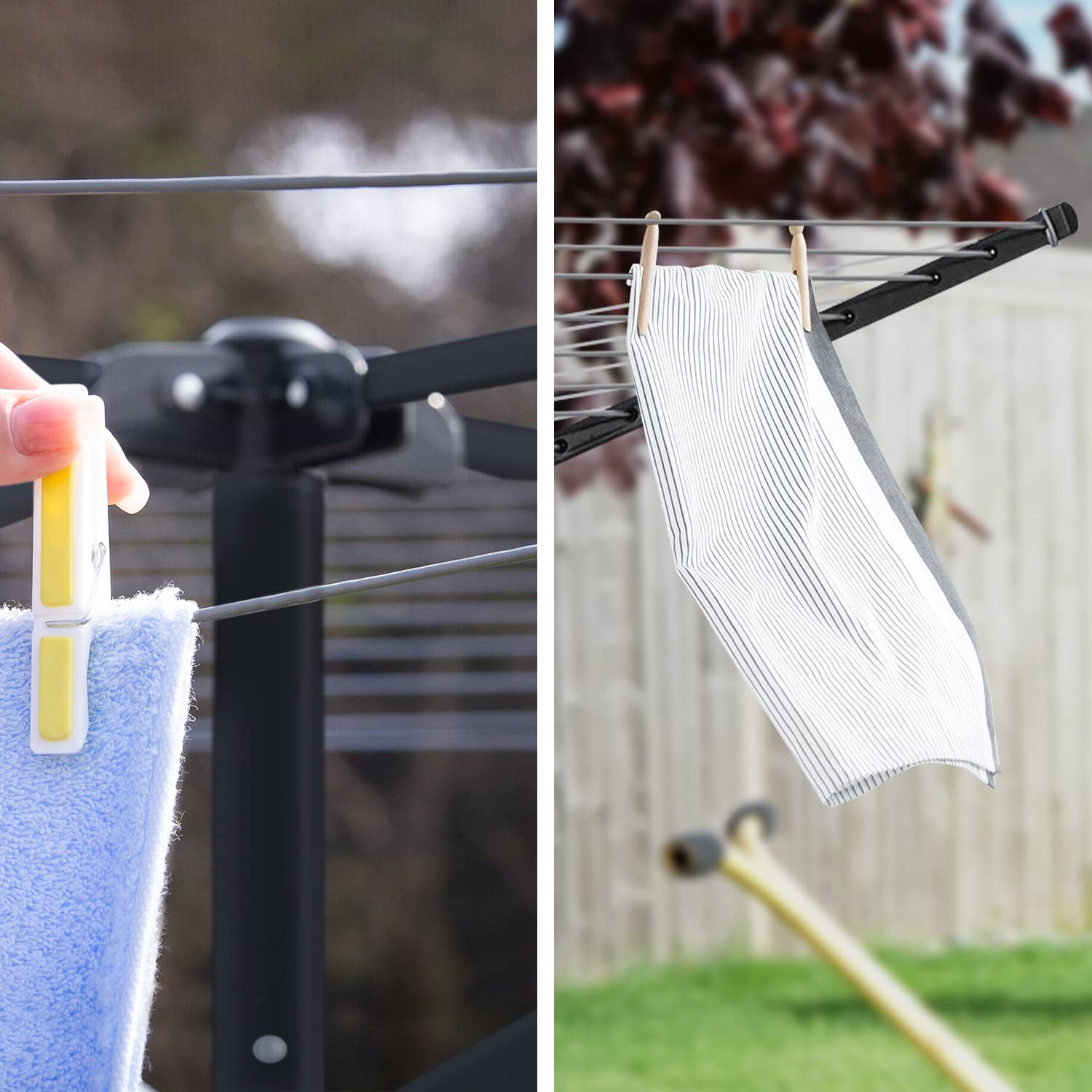 Nisorpa 50 m drehbare Wäscheleine für den Außenbereich mit Erdspieß und Abdeckung, 4 Arme, faltbarer Wäscheständer, strapazierfähig, Whirlygig Wäscheleine, Garten, drehbare Wäscheleine, Schwarz