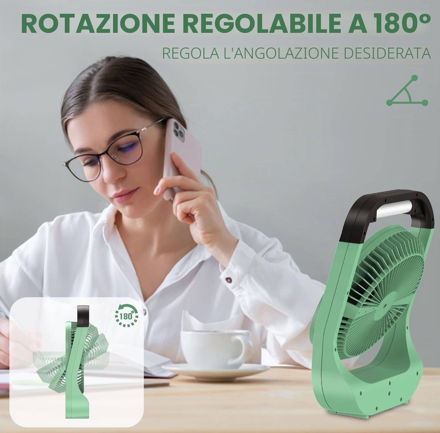 Dorobeen Ventilatore Ricaricabile Portatile da Tavolo a Batteria con Ventola LED USB da 8 Pollici e Timer