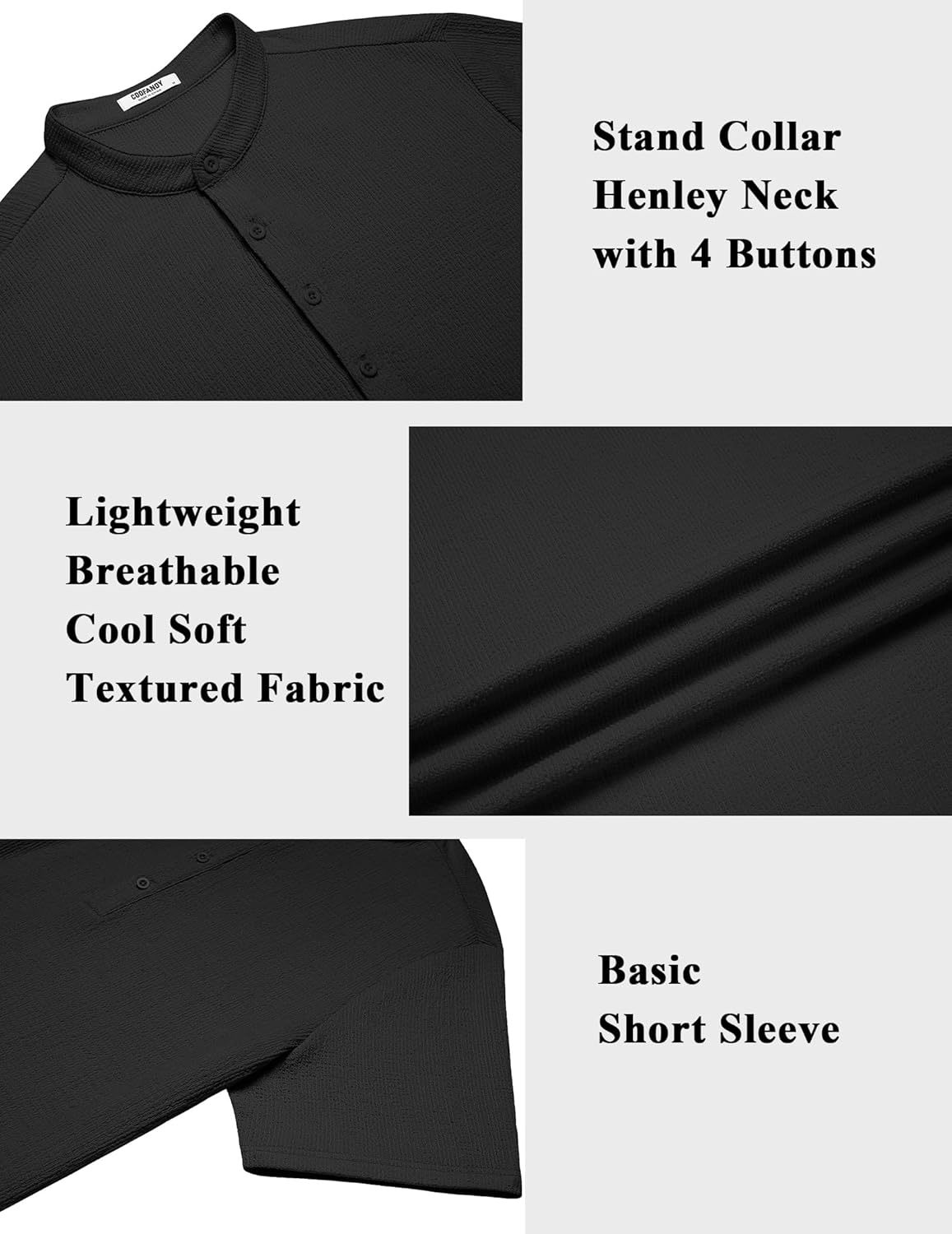 COOFANDY Men's Henley Shirt Short Sleeve Stand Collar Summer Casual Beach Hippie T-Shirts - Image 5