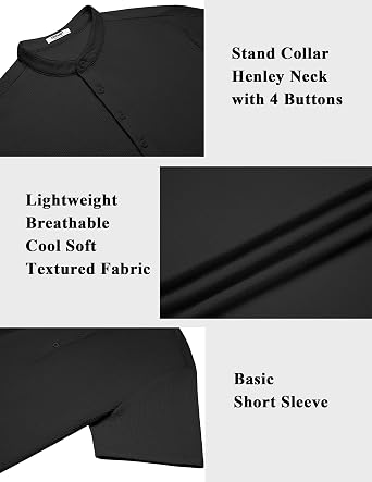 COOFANDY Men's Henley Shirt Short Sleeve Stand Collar Summer Casual Beach Hippie T-Shirts