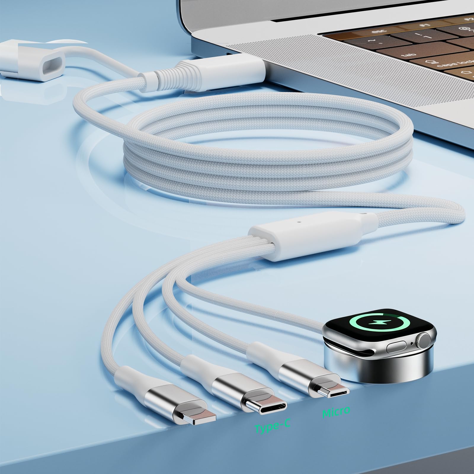 A-Pce 4-in-2 Multi Charging Cable with Smartwatch Charging, White-6FT view 6