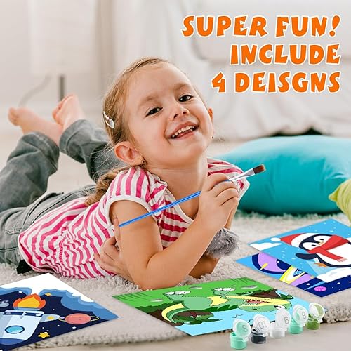Miniatura 3 de QEUOYSS 4 pinturas por números para niños de 8 a 12 años, juego de pintura DIY para niñas, niños, adultos, manualidades principiantes para niñas de