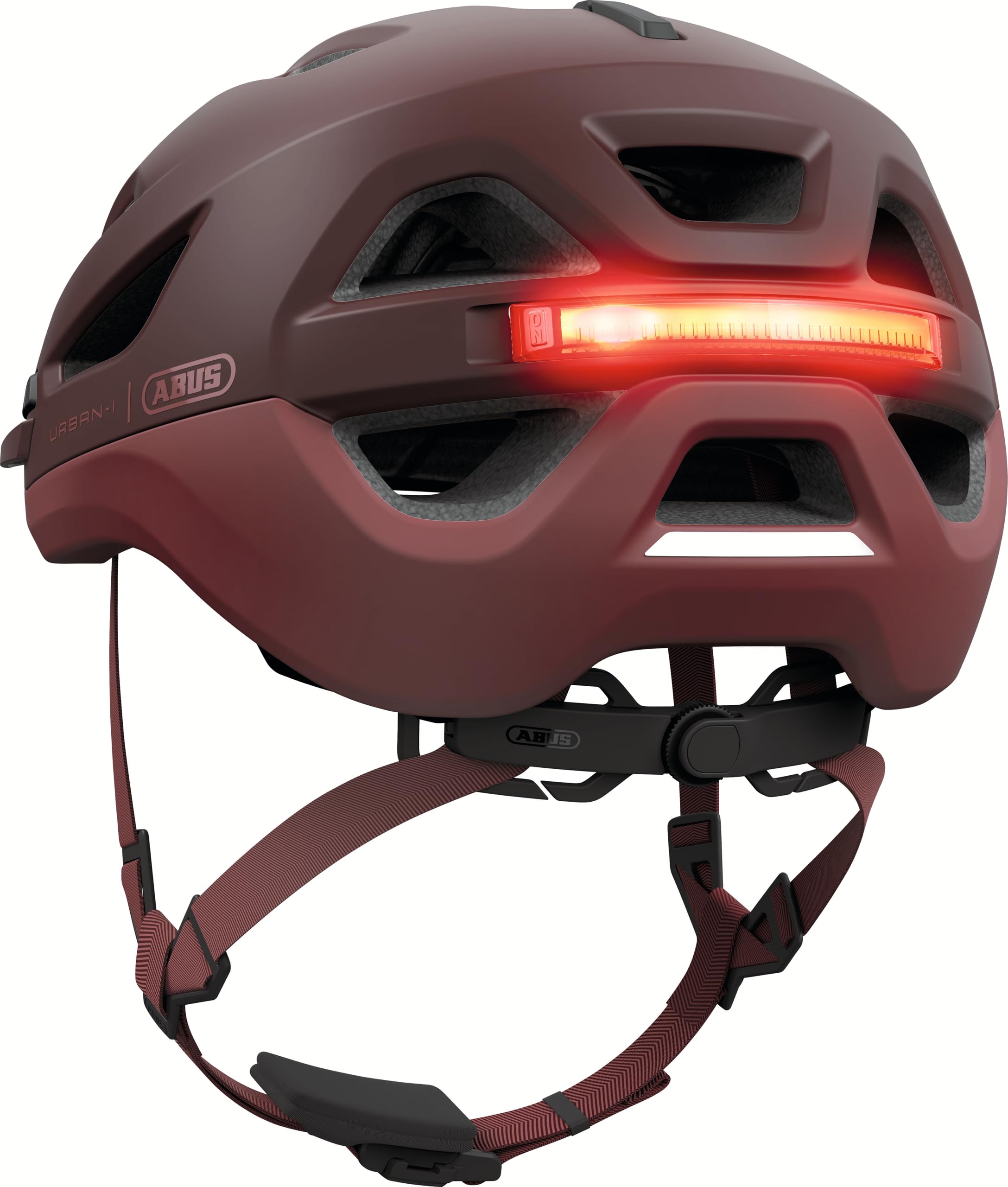 ABUS Stadthelm Urban-I 4.0 ACE Casque de vélo avec feu arrière Rechargeable, 4 Modes d'éclairage, visière, Ouverture tressée et Fermeture magnétique - pour Adolescents, Femmes et Hommes