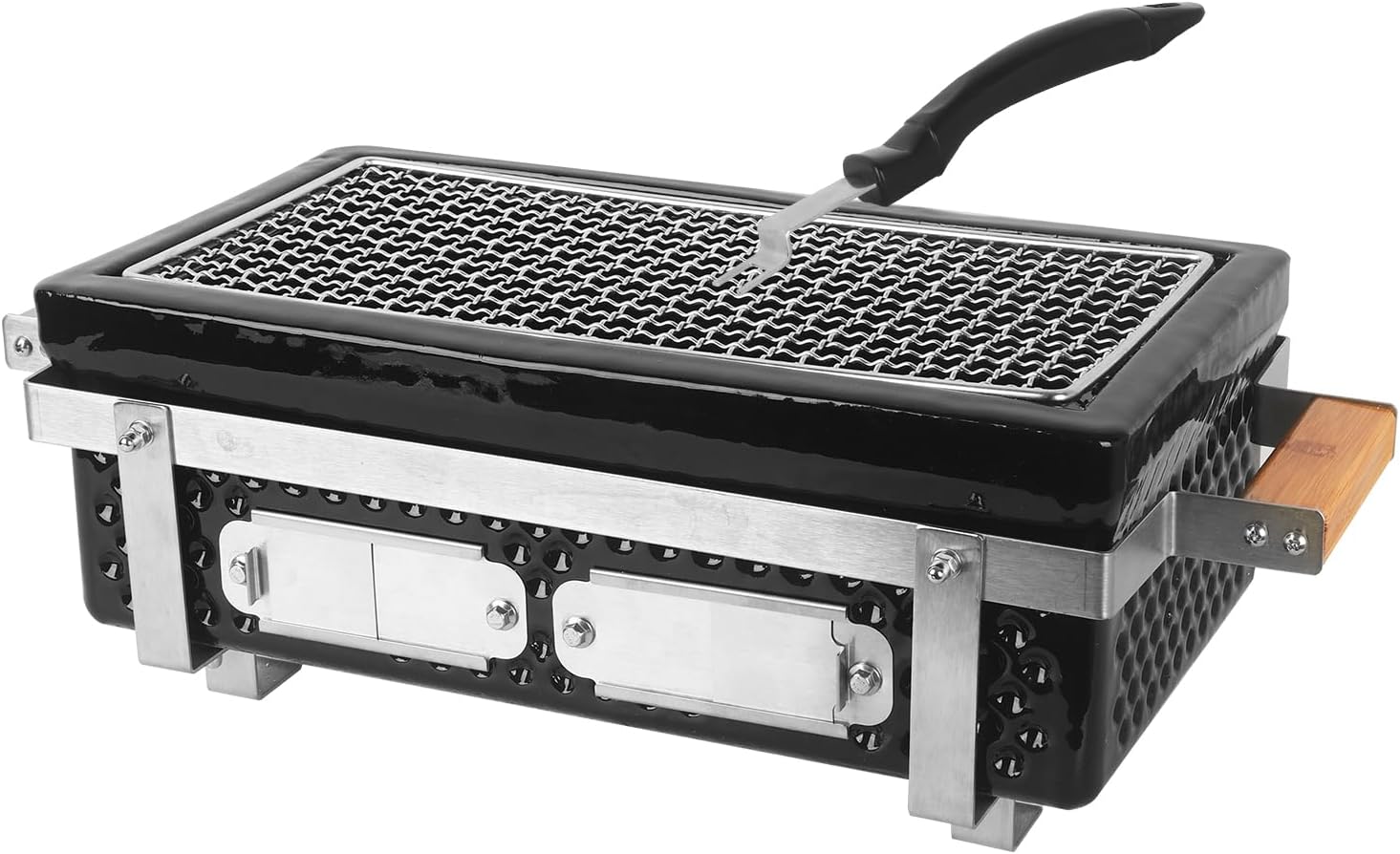 Portable BBQ Charcoal Grill,Non-Stick Tabletop Ceramic Clay Stove Portable Tabletop Grill for Outdoor,Indoor Cooking,Outdoor Camping and Garden (BBQ-YK1 Rectangle/Black)