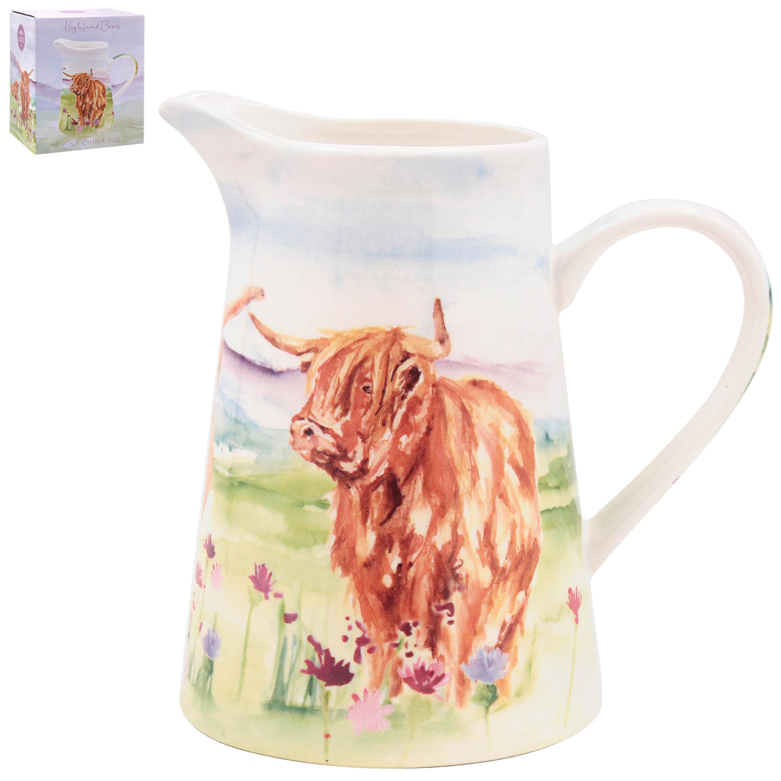 Carafe à lait en porcelaine fine motif vache Highland idée cadeau déco