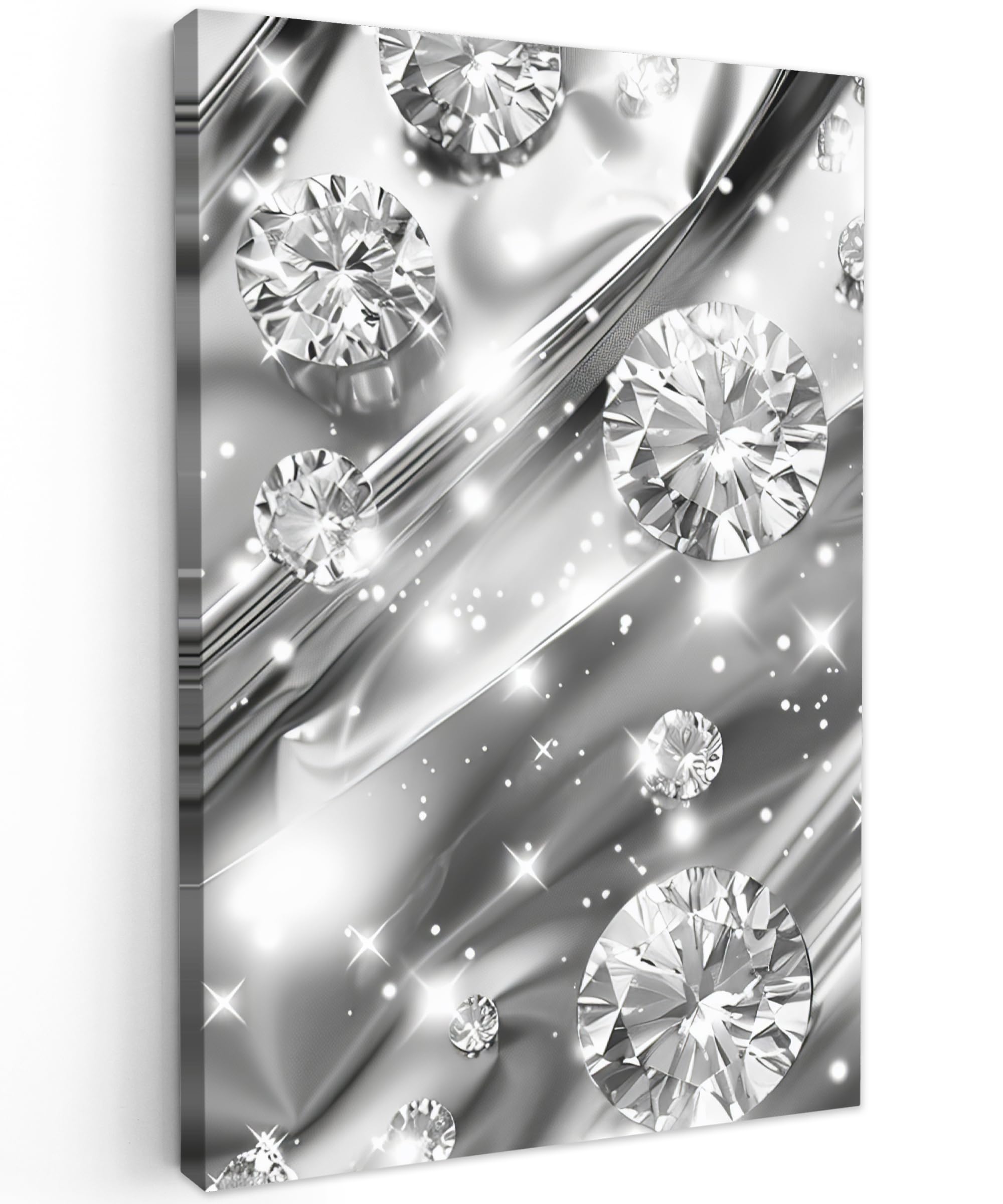 MuchoWow© Canvas Wall Art 16"x24" / 40x60 cm Home Decor Paintings for Living Room Decorations Gifts Hallway Abstract - Diamond - Luxury - Modern - Silver