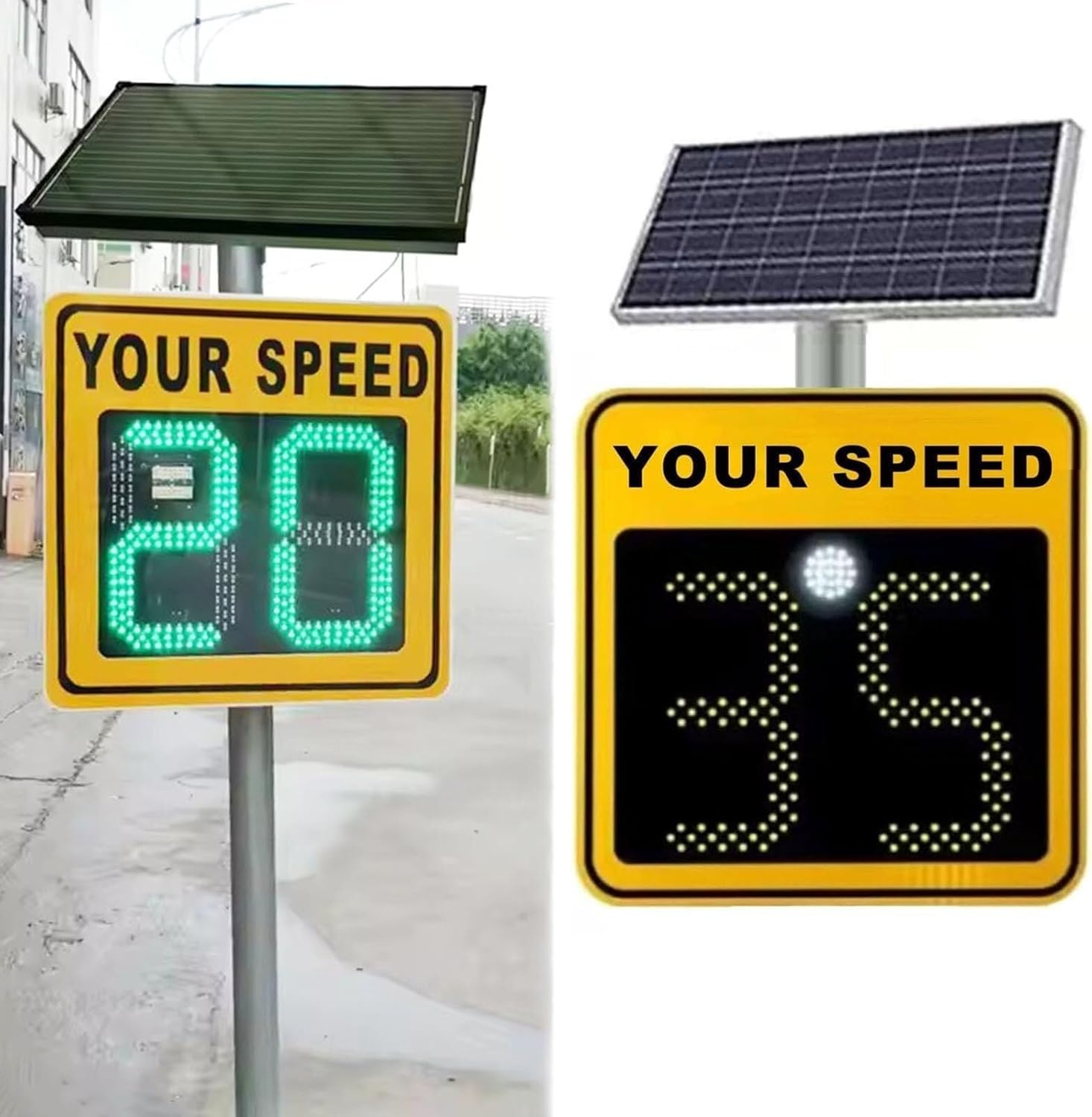 Solar LED Speed Display Road Warning Sign, Aluminum Radar Speed Limit Sign Accessories, Waterproof, high Brightness Reflective(A)