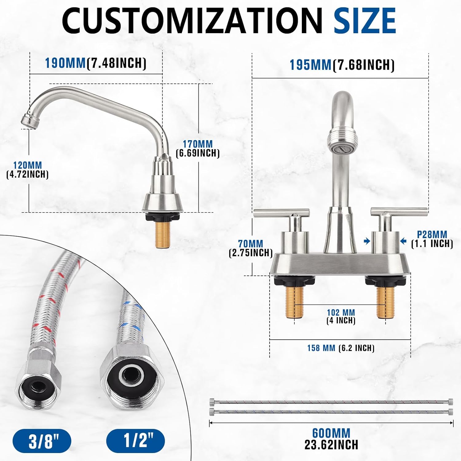 Utility Laundry Sink Faucet,Laundry Tub Faucet with 3/4" NPT Threaded End & 2 Lever Handles - Image 8