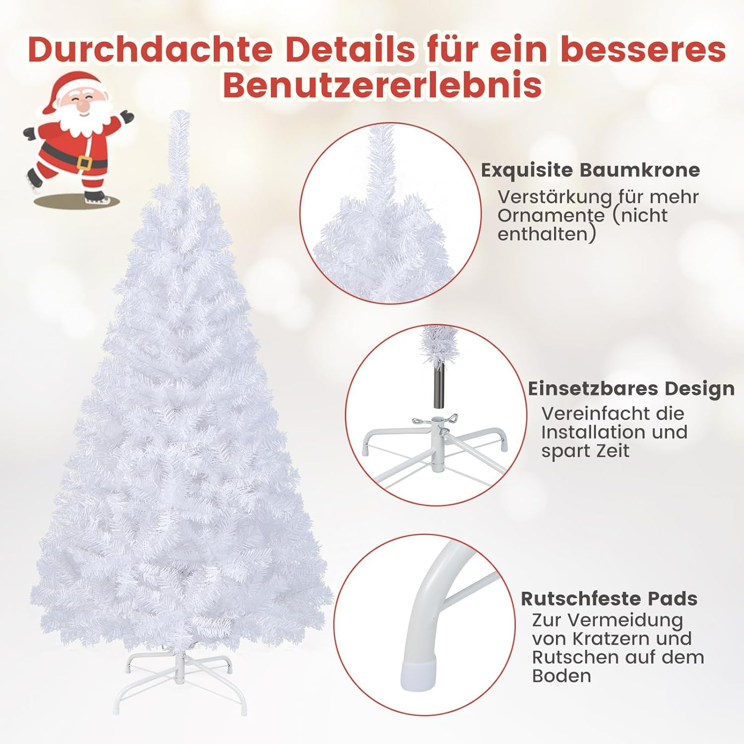 RELAX4LIFE 240 cm Künstlicher Weihnachtsbaum Weiß, Tannenbaum mit 1138 Zweigspitzen & Metallständer, Naturgetreu & Schnellaufbau, Christbaum PVC-Nadeln, Weihnachtsdeko für Zuhause, Büro, Geschäfte
