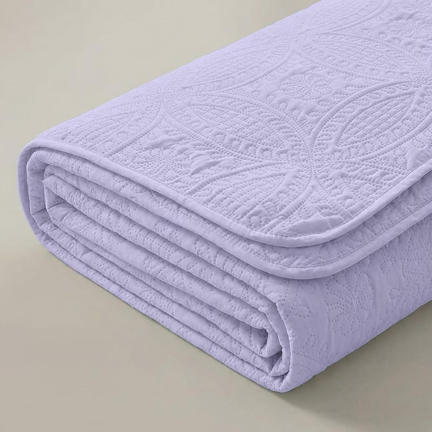 Poboton Queen Quilt Bedding Sets,Lavender Ultrasonic Lightweight Queen Size Coverlet,Coin Pattern Soft Bedspreads for All Season, (1 Quilt,2 Pillow Shams)