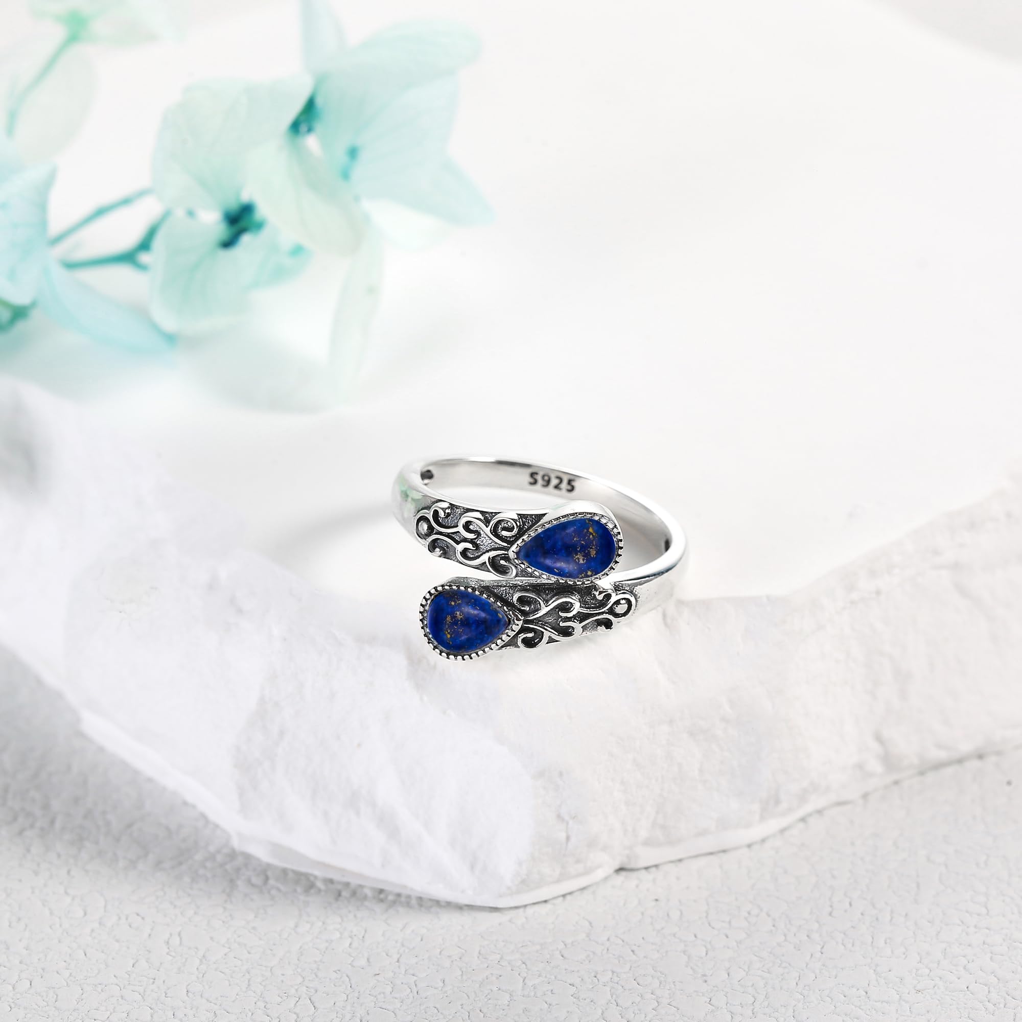 Anello da donna in argento sterling con pietra di luna, arcobaleno, regolabile, gioiello regalo per ragazze