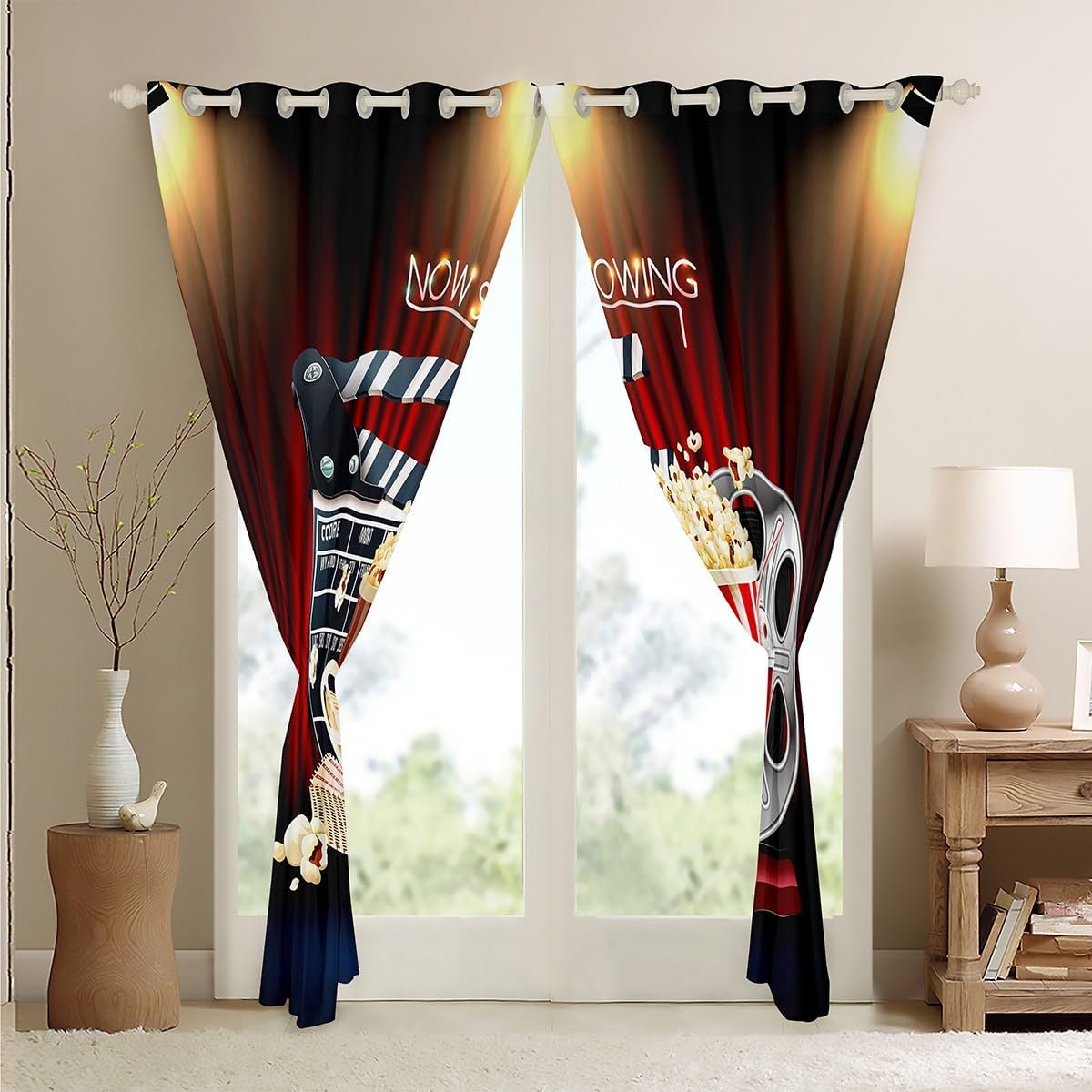 Erosebridal Movie Theater Theme Curtains Vintage Cinema Blackout Curtains,Popcorn Cola Curtains & Drapes Filmstrip Printed Decorative Window Curtains 84"X84",Movie Theater Cinema Personalized Decor