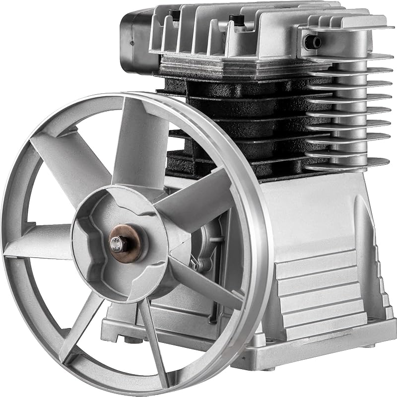 Bomba de compresor de aire VEVOR, 3HP 11 CFM, motor de bomba de cabeza de compresor industrial, 1300 RPM de alta velocidad de una sola etapa de doble cilindro de aluminio cabeza de compresor de aire estilo pistón bomba de lubricación por salpicaduras
