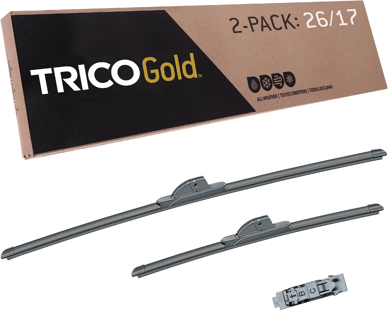 TRICO Gold™ (18-2617) 26 & 17 Inch Pack of 2 Automotive Replacement Windshield Wiper Blades for My Car Super Premium All Weather Beam Blade for Select Vehicle Models