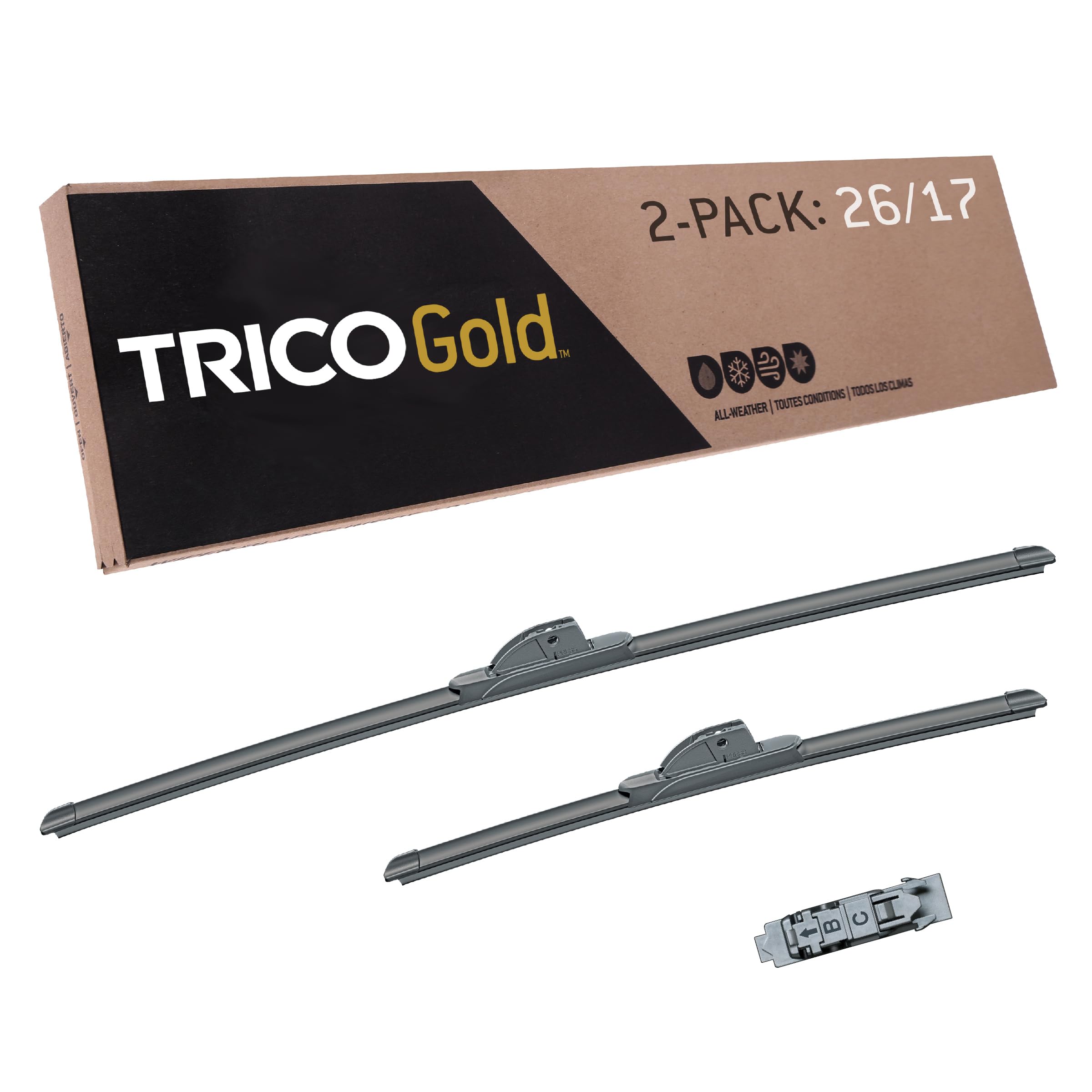 TRICO Gold™ (18-2617) 26 &amp; 17 Inch Pack of 2 Automotive Replacement Windshield Wiper Blades for My Car Super Premium All Weather Beam Blade for Select Vehicle Models