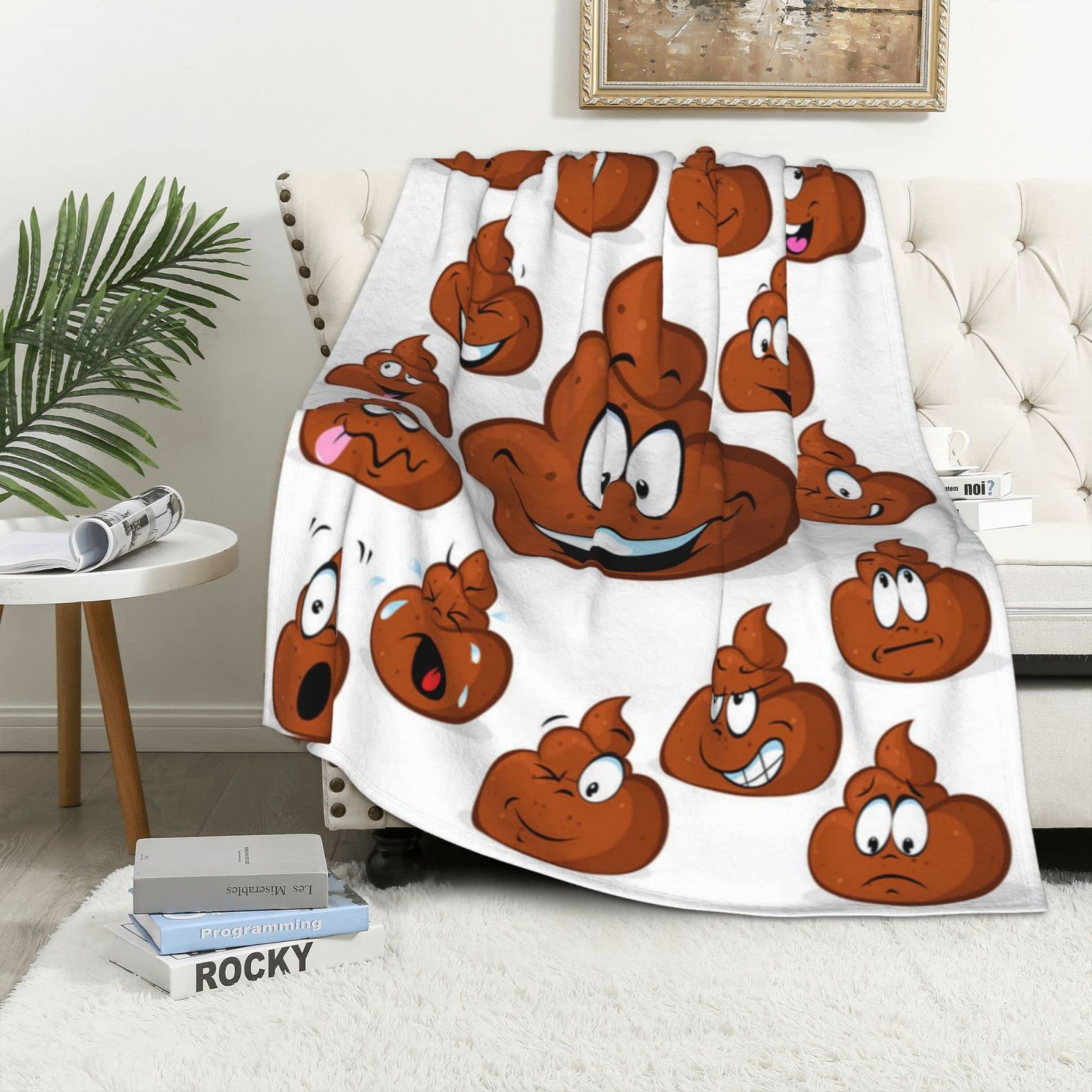 Couverture en flanelle Funny Poop polaire thermique légère pour canapé lit 100x150 cm