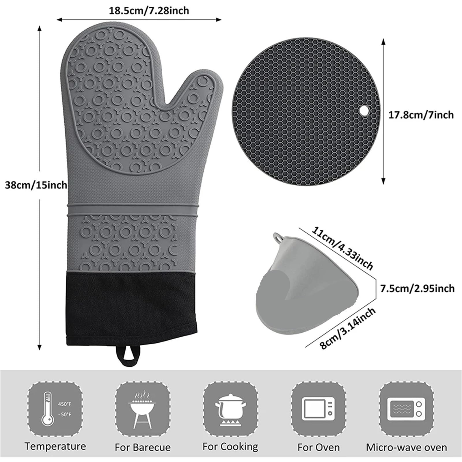 MRKU Backhandschuhe, Ofenhandschuhe, professionelle Silikon-Topflappen, 6-teiliges Set, hitzebeständig, lang, für Küche und Grill