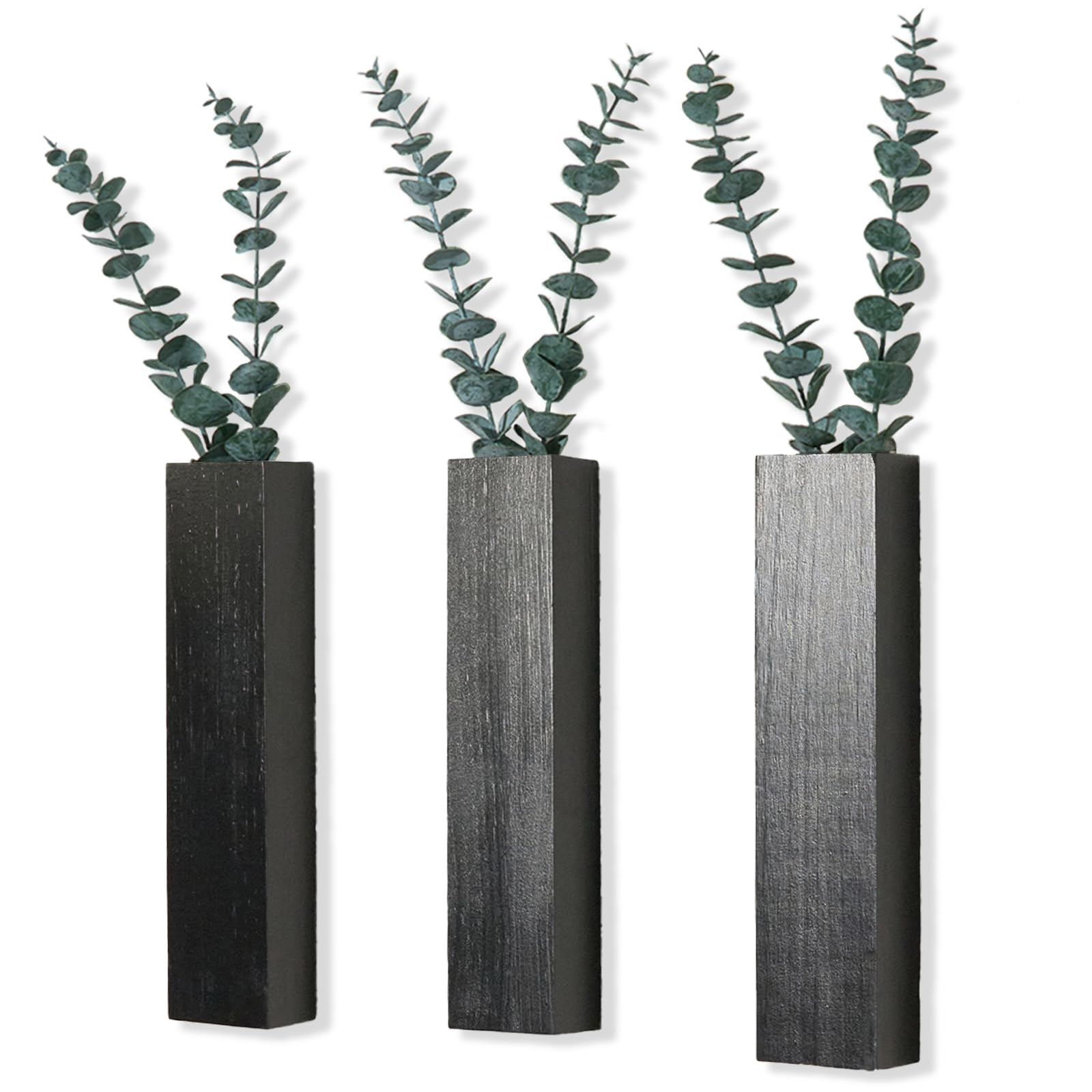 3 Packs Wood Wall Planters with Artificial Plant Eucalyptus, Plant Wall Decor for Living Room, Bedroom, Dining Room, Bathroom, Office, Wall Hanging