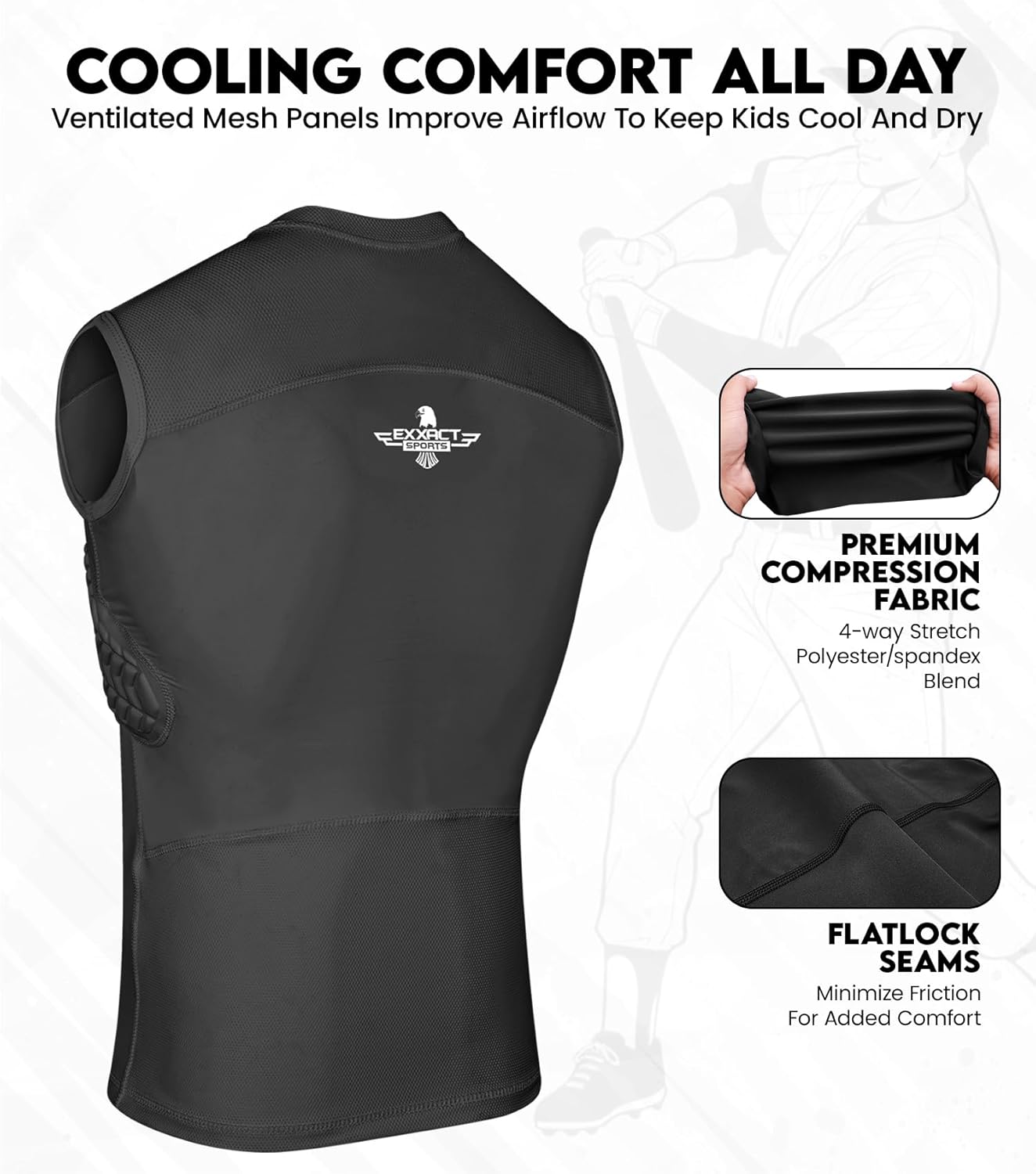 Exxact Sports Youth Baseball Chest Protector, Padded Sternum Rib Heart Guard Shirt, Softball Chest Protector Girls Youth