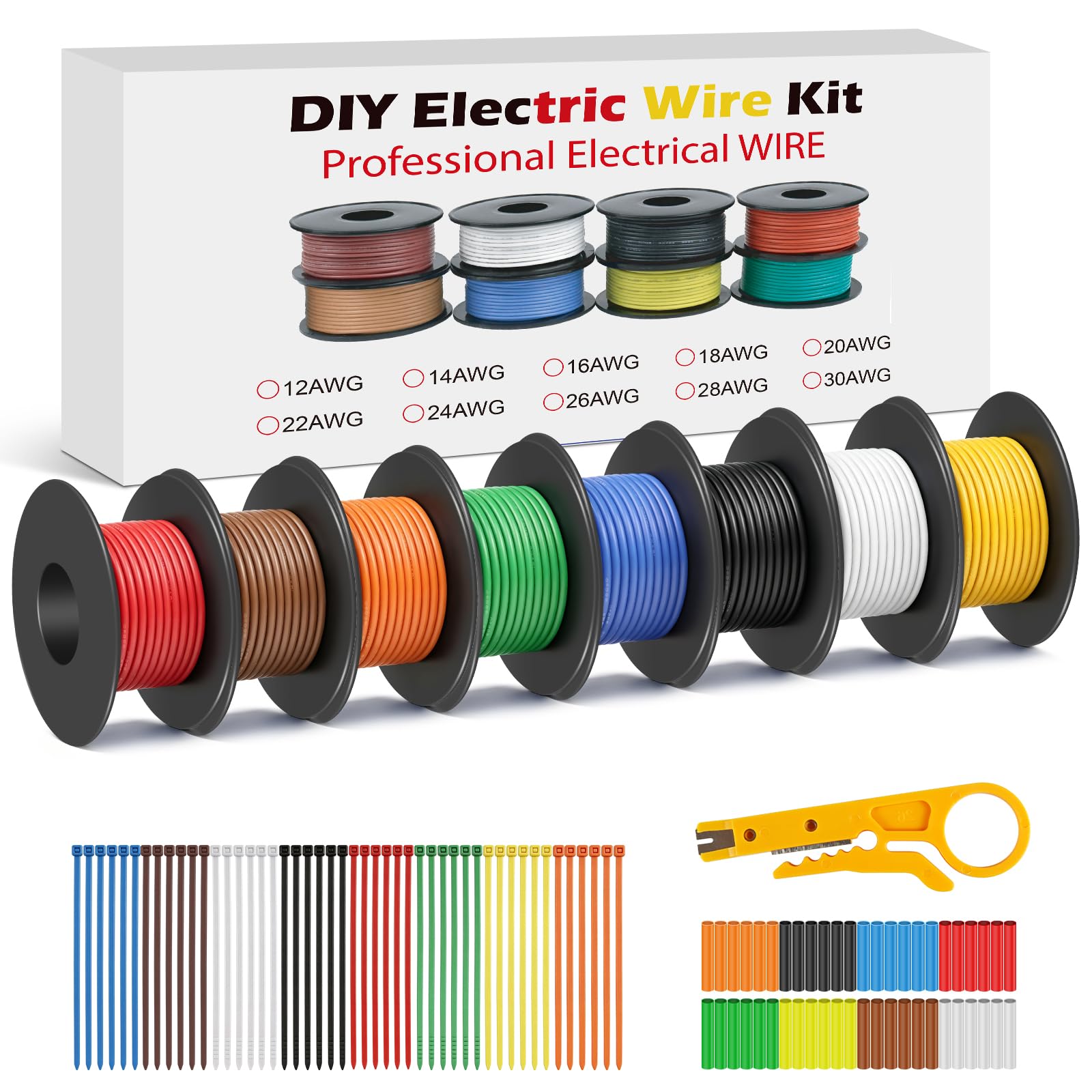 18 AWG Silicone Wire Kit, 0.75 mm² Flexible Tinned Copper Hook Up Wire, 8 Colours, 5 m / 16.4 ft per Roll, Stranded Electrical Wire for DIY Electronics, RC Models, LED Lighting and Automotive Wiring