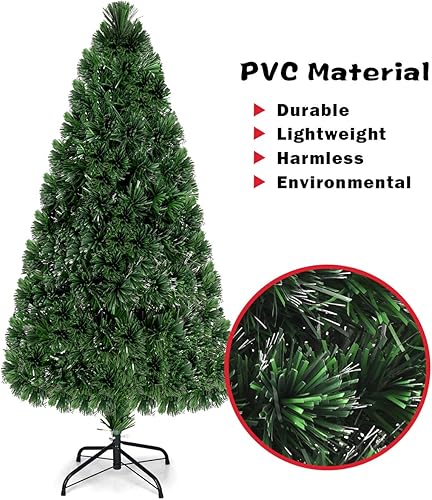 Miniatura 127 de Goplus Árbol de Navidad artificial de fibra óptica preiluminado, con luces LED multicolor y copos de nieve (6 pies)