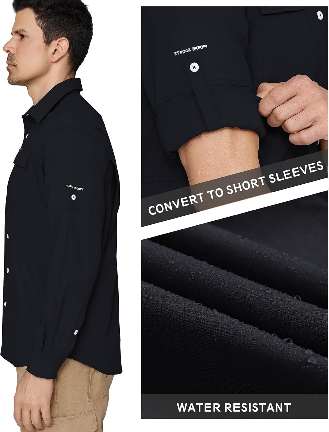 PIQIDIG Men's Long Sleeve Sun Protection Shirts UPF 50+ Quick Dry Button Down Shirts Hiking Fishing Camping Travel Work