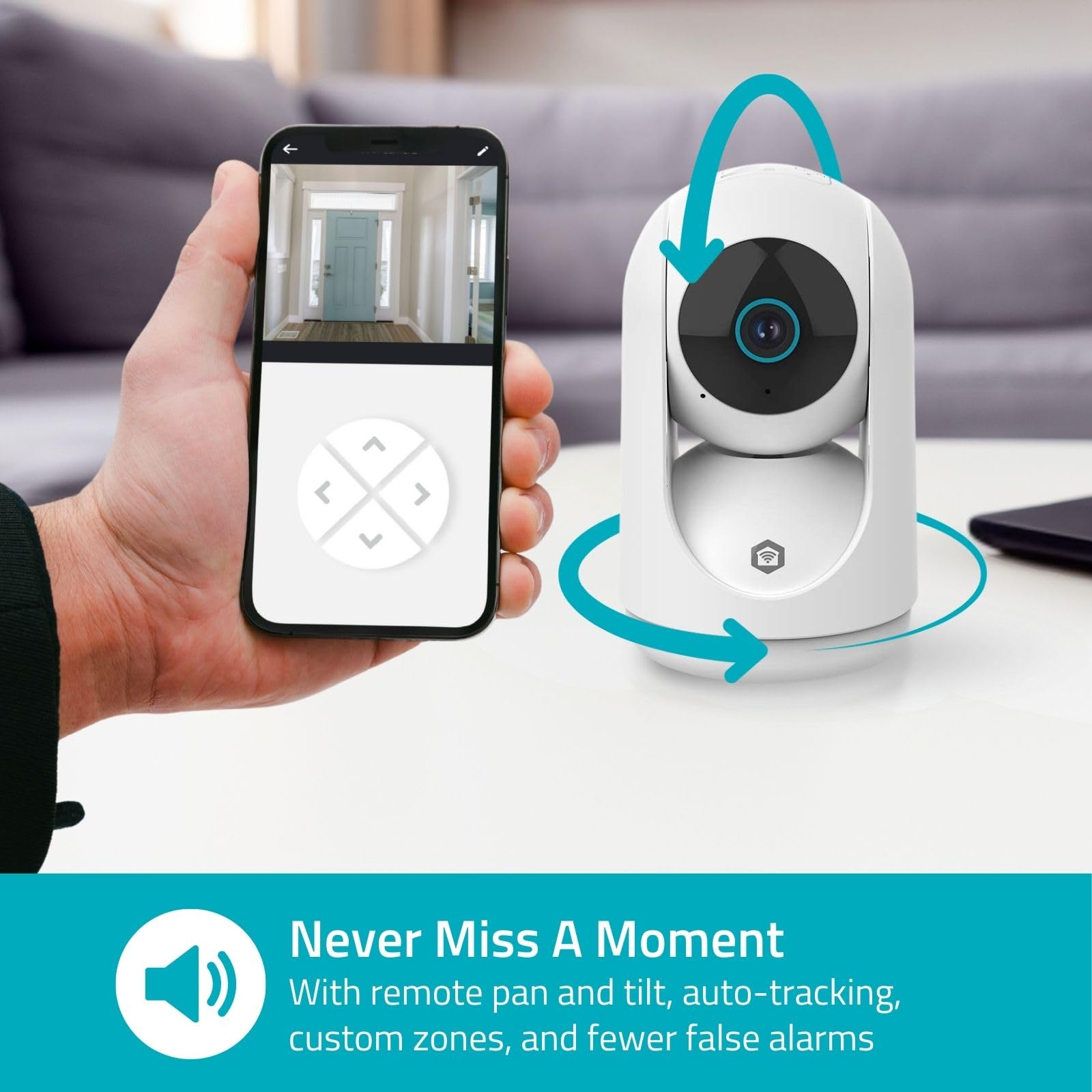 Nedis WIFICI23CWT | Telecamera Wi‑Fi smart da interno con rotazione Pan Tilt | 3MP HD | Visione notturna | Rilevamento movimento | Audio bidirezionale | Bianca