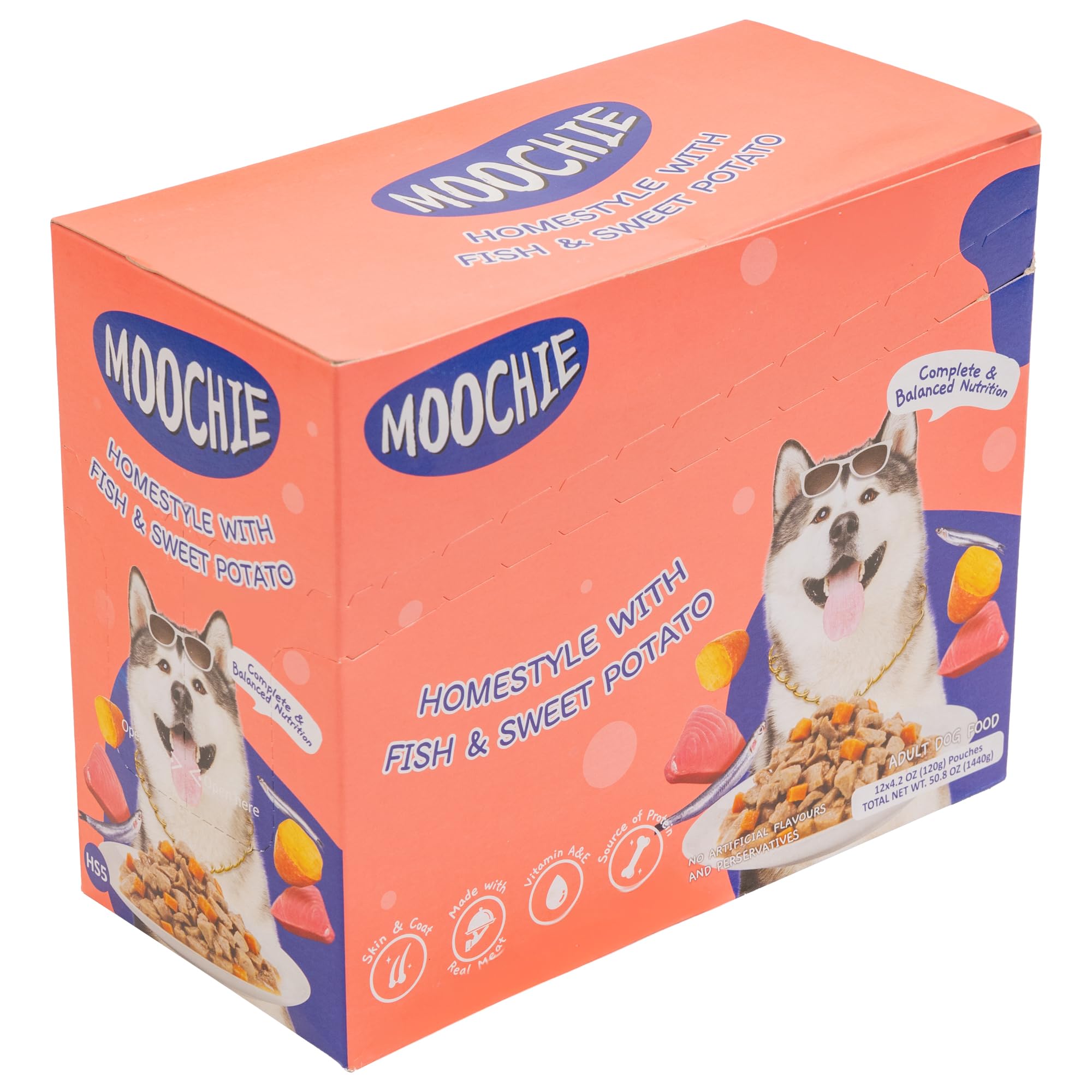 Moochie Wet Dog Food (120g x Pack of 12)| HomeStyle with Fish & Sweet Potato | Wet Dog Food for Adult & Puppy | No Artificial Colours & Preservatives. 3