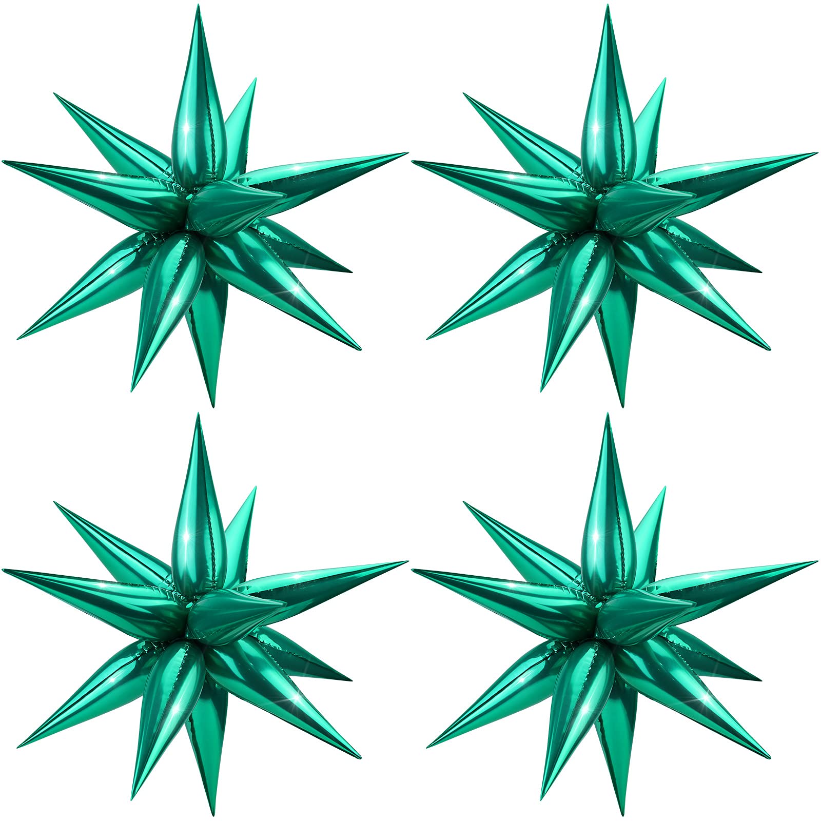 Moukiween 60 PCS Green Star Balloons, 12 Point Cone Explosion Star Foil Balloons for Christmas, Birthday, Wedding, St. Patrick's, Safari Jungle Decorations (Green)