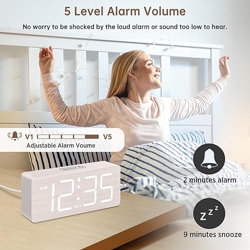 Miniatura 3 de DreamSky Wooden Digital Alarm Clock for Bedroom - Desk Clock for Living Room with Large Numbers, Dimmer, Loud Alarm for Heavy Sleepers with Volume