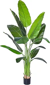 Artificial Bird of Paradise Plant, Fake Tree with Realistic Leaves and Durable pots, Adjustment-Free Branches Artificial Tree for Indoor Outdoor Home Decor (6FT 1Pack)