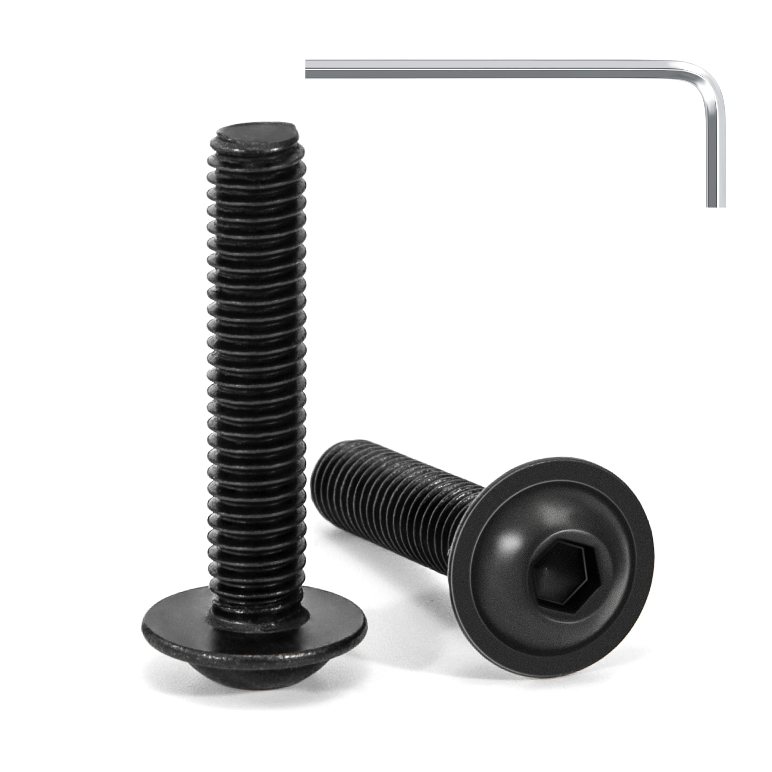 Tunejoy 20 Pezzi Viti a Testa Bombata con Flangia M6 x 30 mm Nero Vite a Testa Esagonale Bulloni in Acciaio Inox A2 V2A Viti a Brugola con Chiavi a Esagono Filettatura Completa