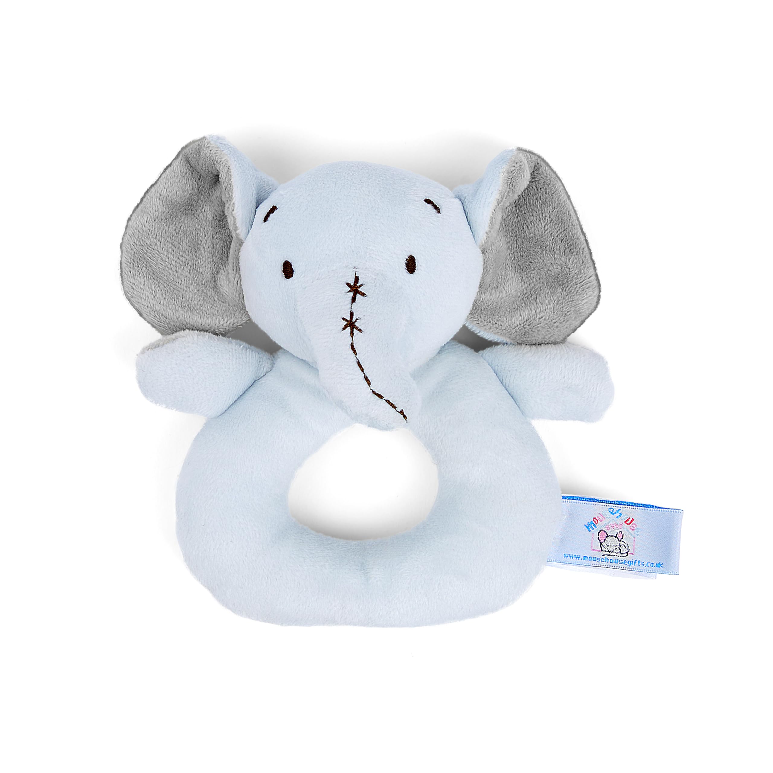 Mousehouse Gifts Pequeño sonajero de Felpa Azul con Elefante para bebés