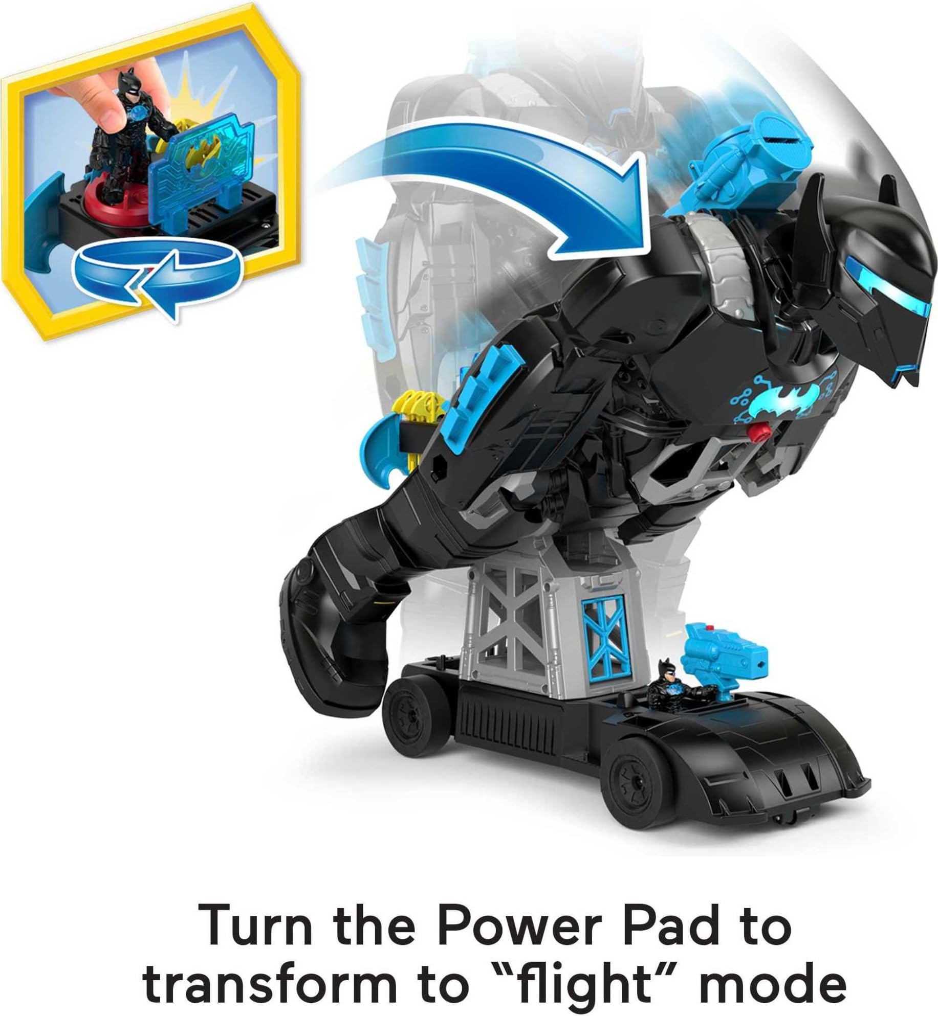Fisher-Price Imaginext DC Super Friends Batbot Bat-Tech, transformujący robot Batmana 2-w-1, zestaw ze światełkami i dźwiękami, dla dzieci w wieku od 3 do 8 lat, HBV67