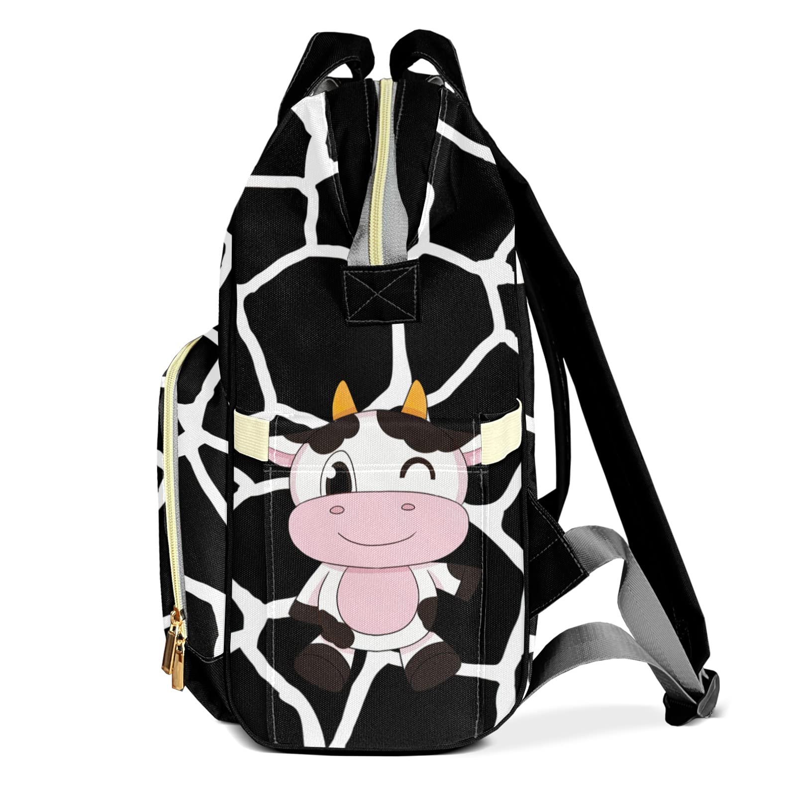 Cute Cartoon Cow Print Diaper Backpack with Name Custom Backpack Mommy Nappy Baby Bag Waterproof Casual Travel Daypack Tote Bag for Mom Dad