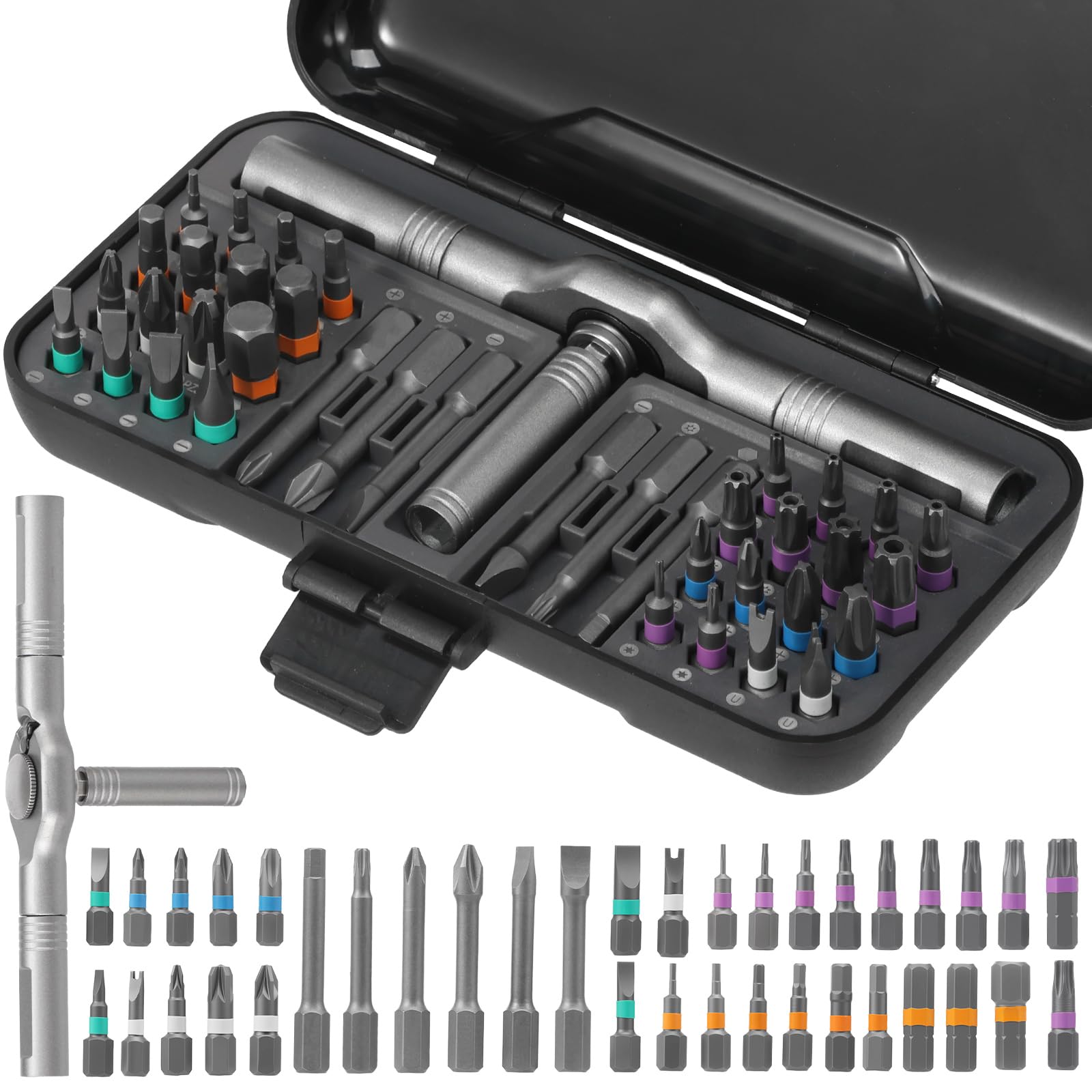 39 in 1 Ratchet Screwdriver Set Multifunctional Magnetic Screwdriver Sets Multi Bit Ratcheting Screw Driver Set DIY Combination Flexible Shaft for Furniture Assembly, Electrical Repair(Grey)