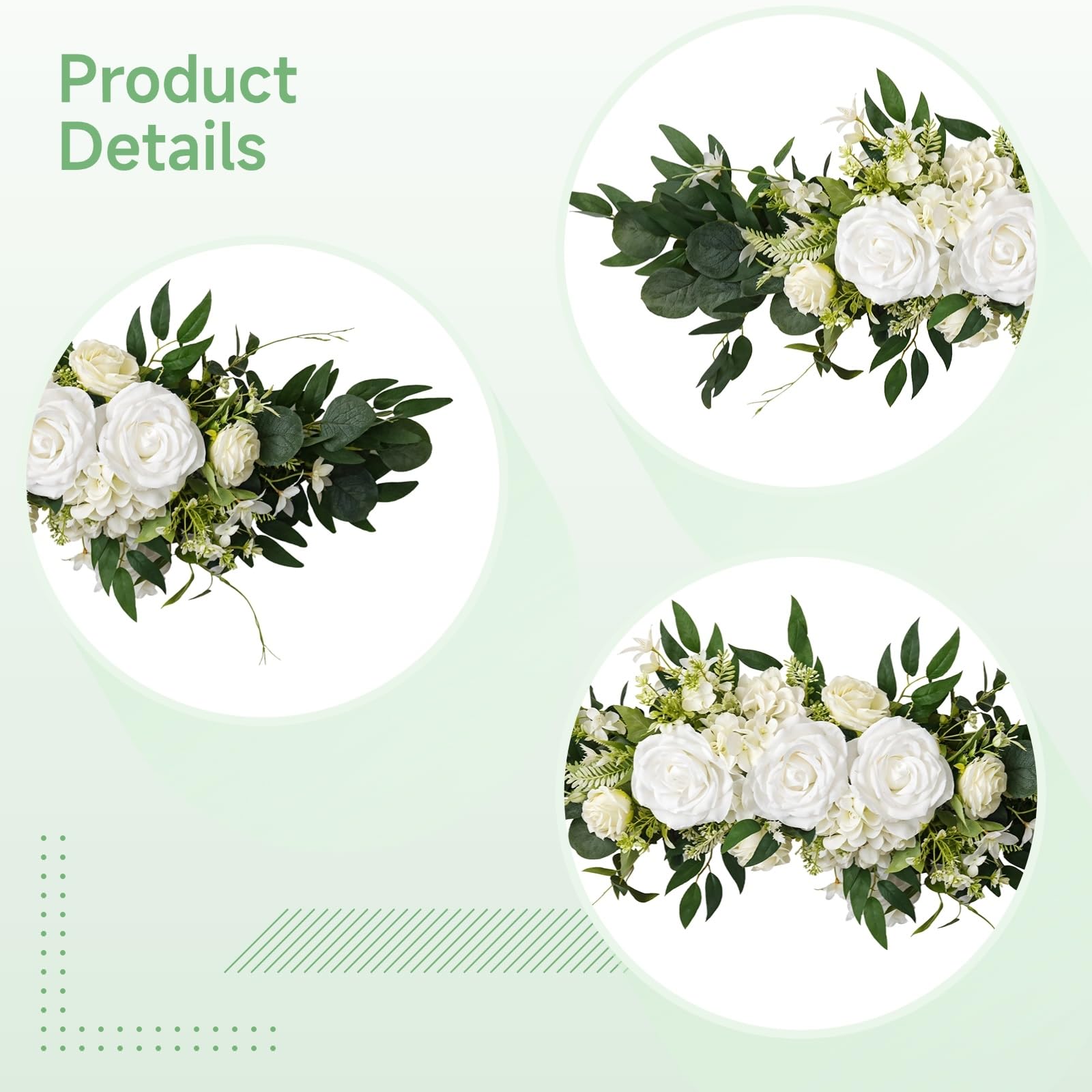 Künstliche Rosenblüten-Girlande für Hochzeit und Wohndekoration, Eukalyptus-Swag für Stuhllehne, Tisch, Spiegel und Tür, weißes Blumenarrangement für besondere Anlässe