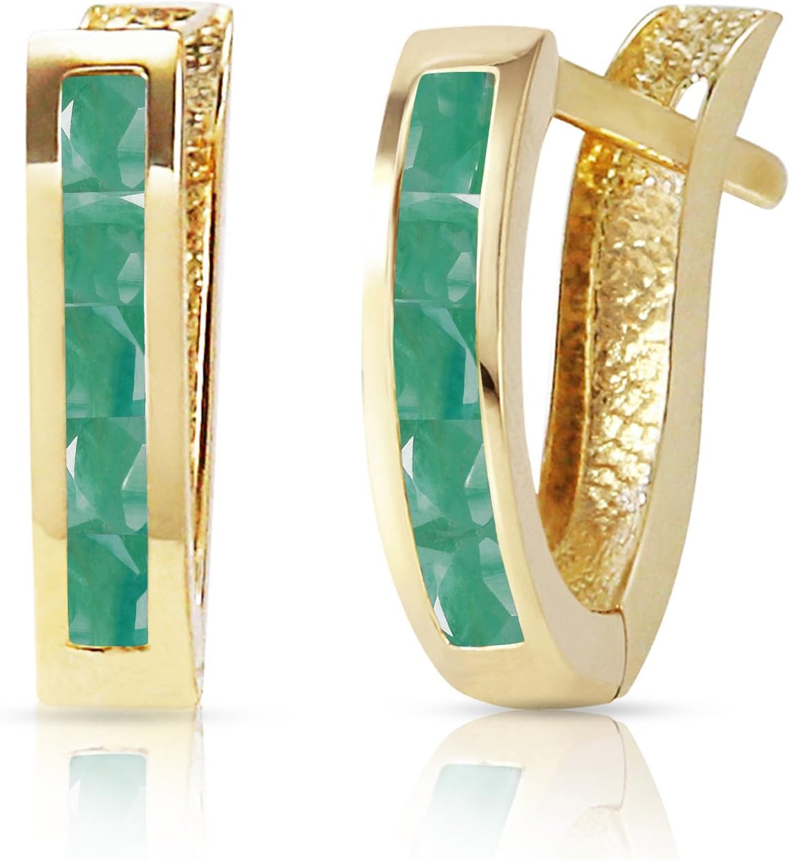 14K Solid Yellow Gold Natural Emerald Huggie Hoop Earrings for Women - 1.3 Carat Oval Cut Green Emerald, Fine Jewelry, Galaxy Gold GG