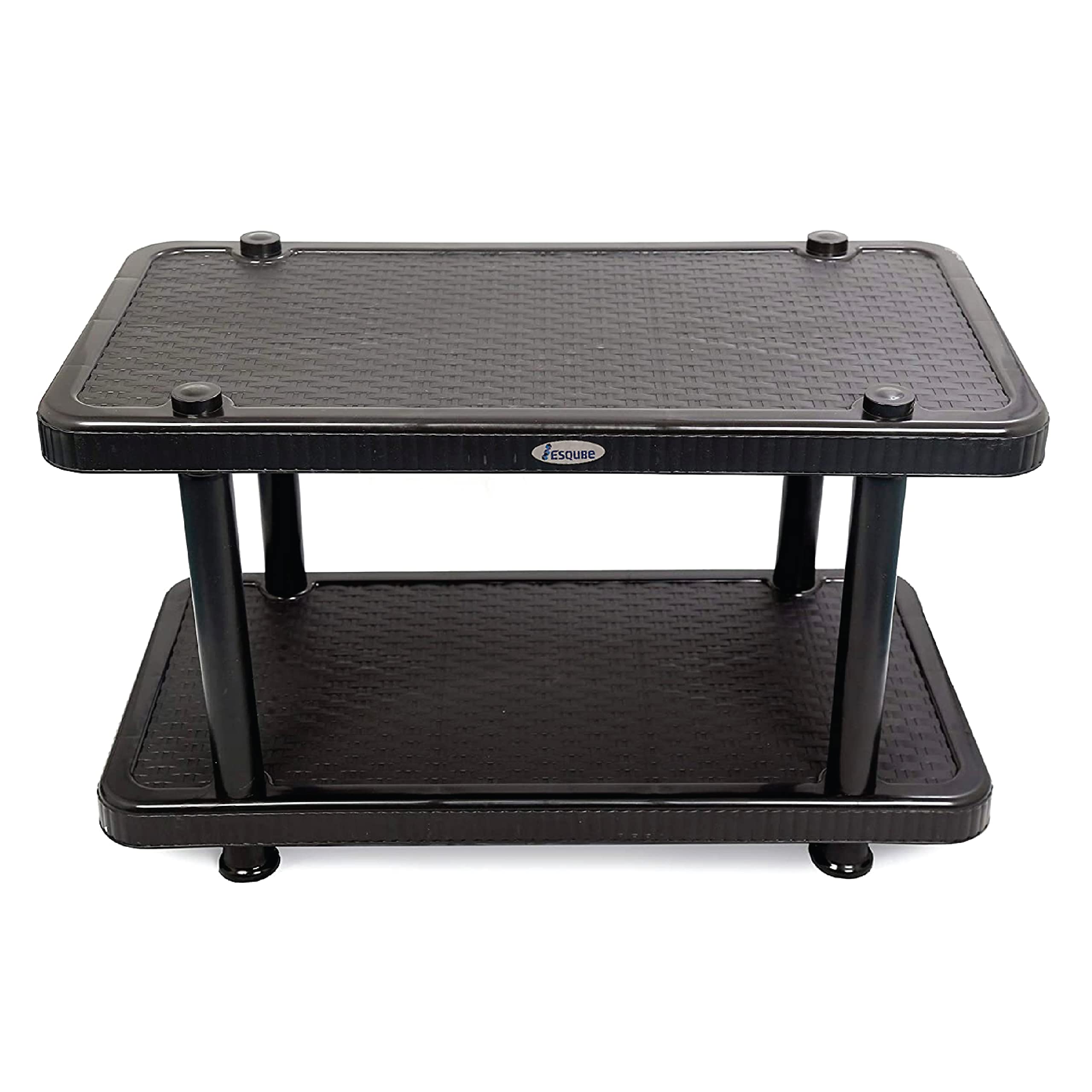 Esqube Coffee Table, Plastic Teapoy/Center Table, Matte Rattan Design (Black)