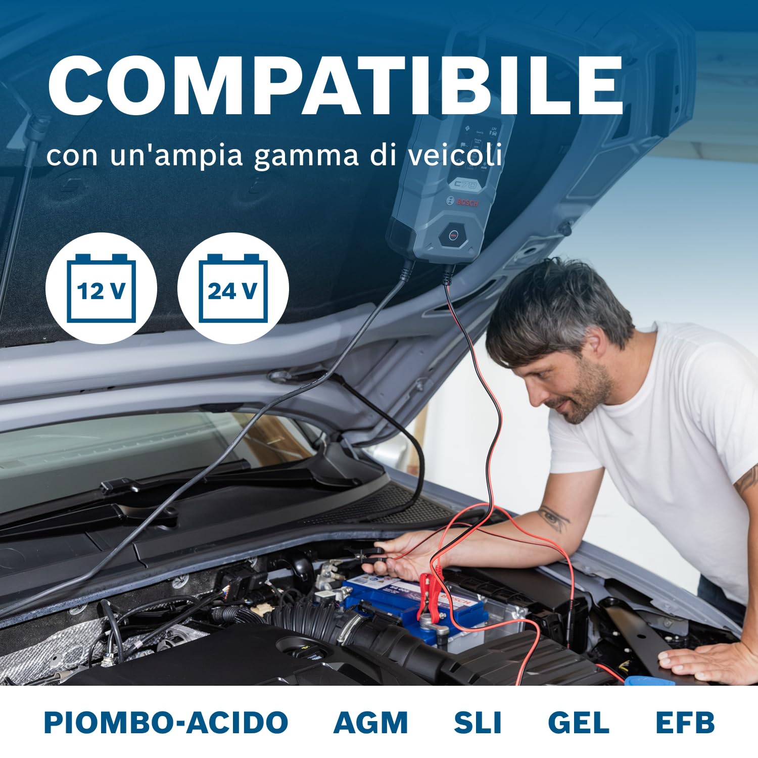 Bosch C70 Ładowarka 12V 24V 10A do Akumulatorów Kwasowo-Ołowiowych EFB GEL AGM SLI