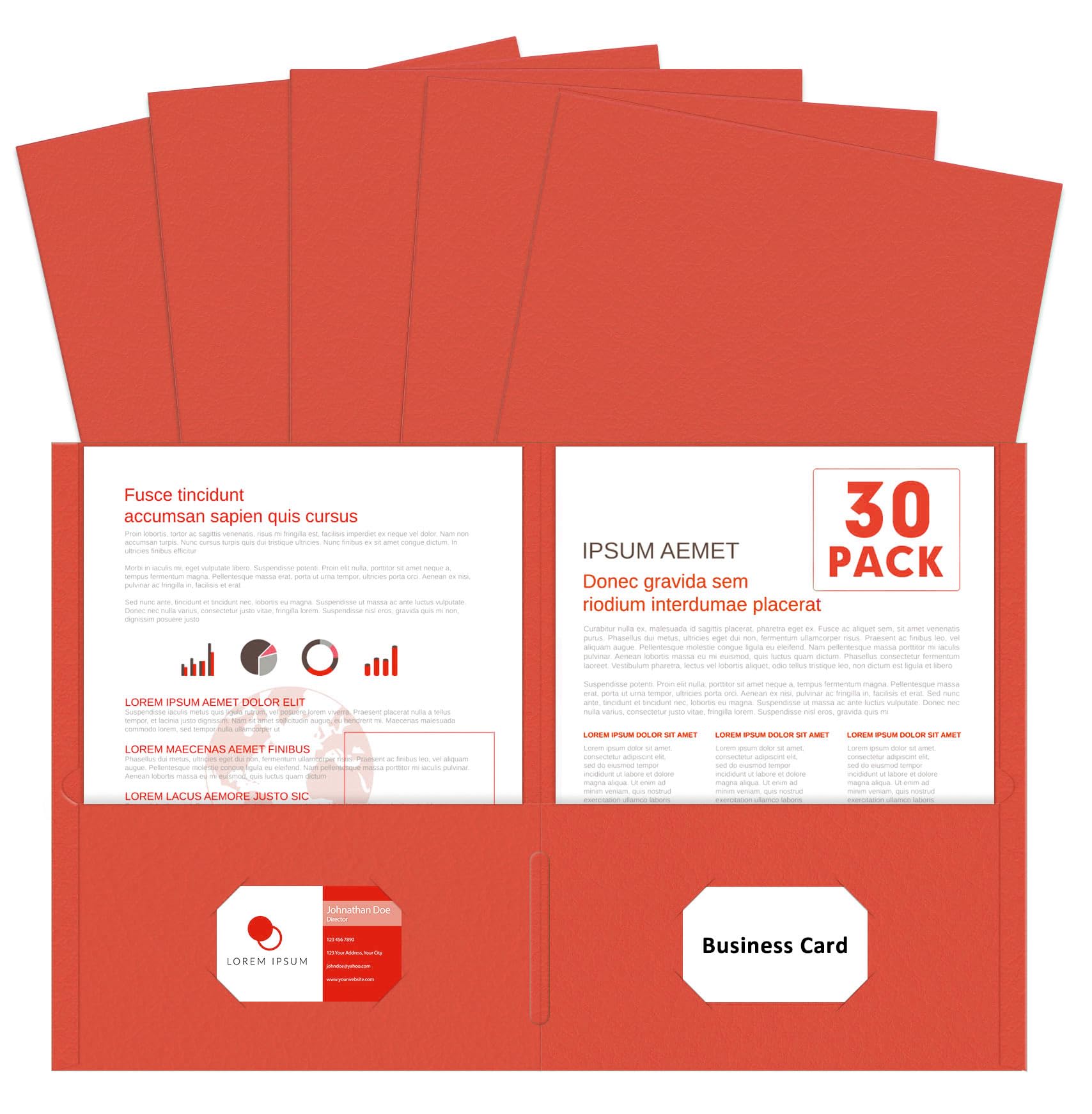 Two Pocket Folders, PANDRI 30 Pack 2 Pocket Folders, Letter Size Paper File Folder for School Office Home Business, Red