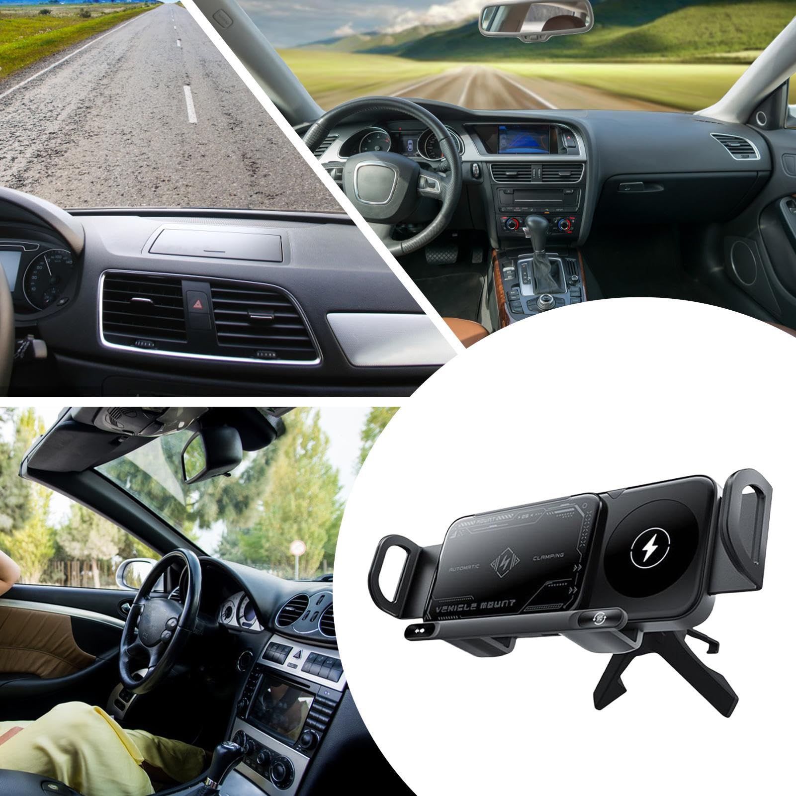 Soporte para móvil en coche Carga rápida ajustable antideslizante para