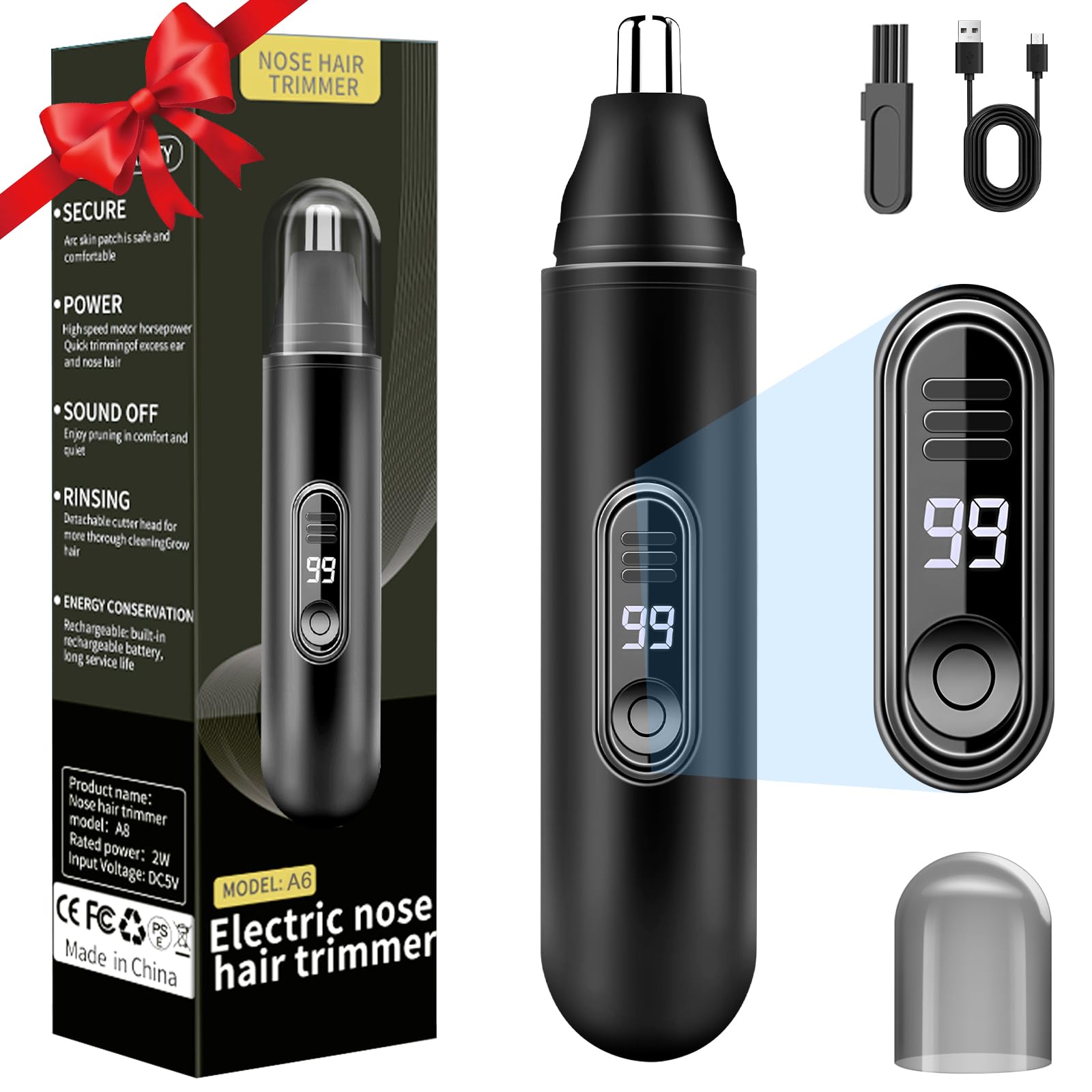Tondeuse Nez, Coupe Poils Nez et Oreilles USB Rechargeable, LCD