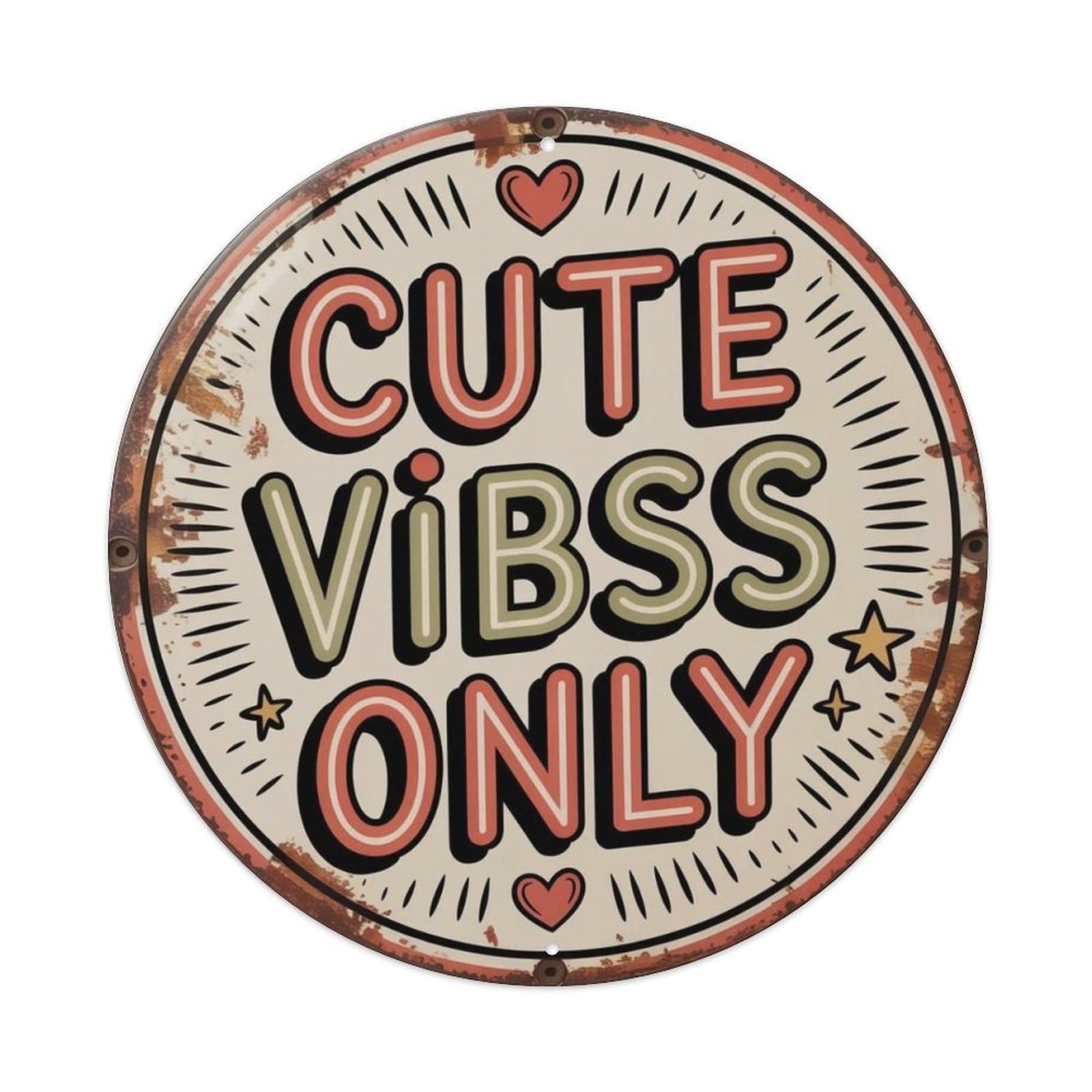 Lvalogy Style Cute Vibes Only Doodle Metal Tin Sign Plaque