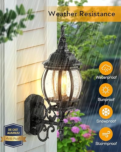 Miniatura 5 de VIANIS Lámpara de pared al aire libre, luz negra para porche exterior, moderna linterna exterior para casa, iluminación al aire libre del atardecer